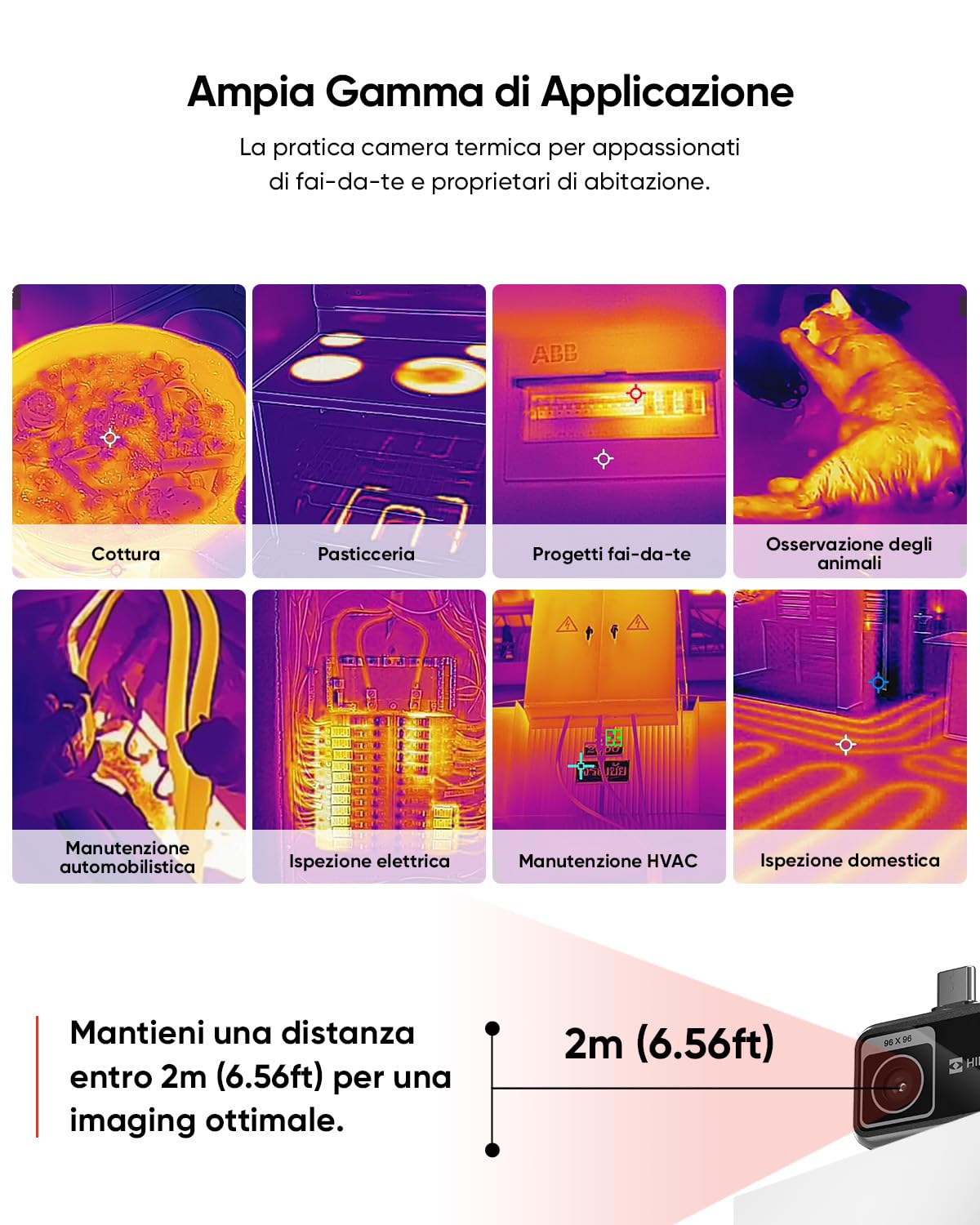 Termocamera HIKMICRO MiniE Android/iOS, risoluzione IR 96×96, SuperIR 192×192, senza batteria, porta USB-C, compatibile con iPhone 15/16/17 (accessori esclusi)