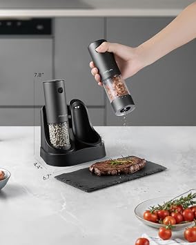 FORLIM 2 Speed Electric Salt And Pepper Grinder Set, Metallic Gunmetal