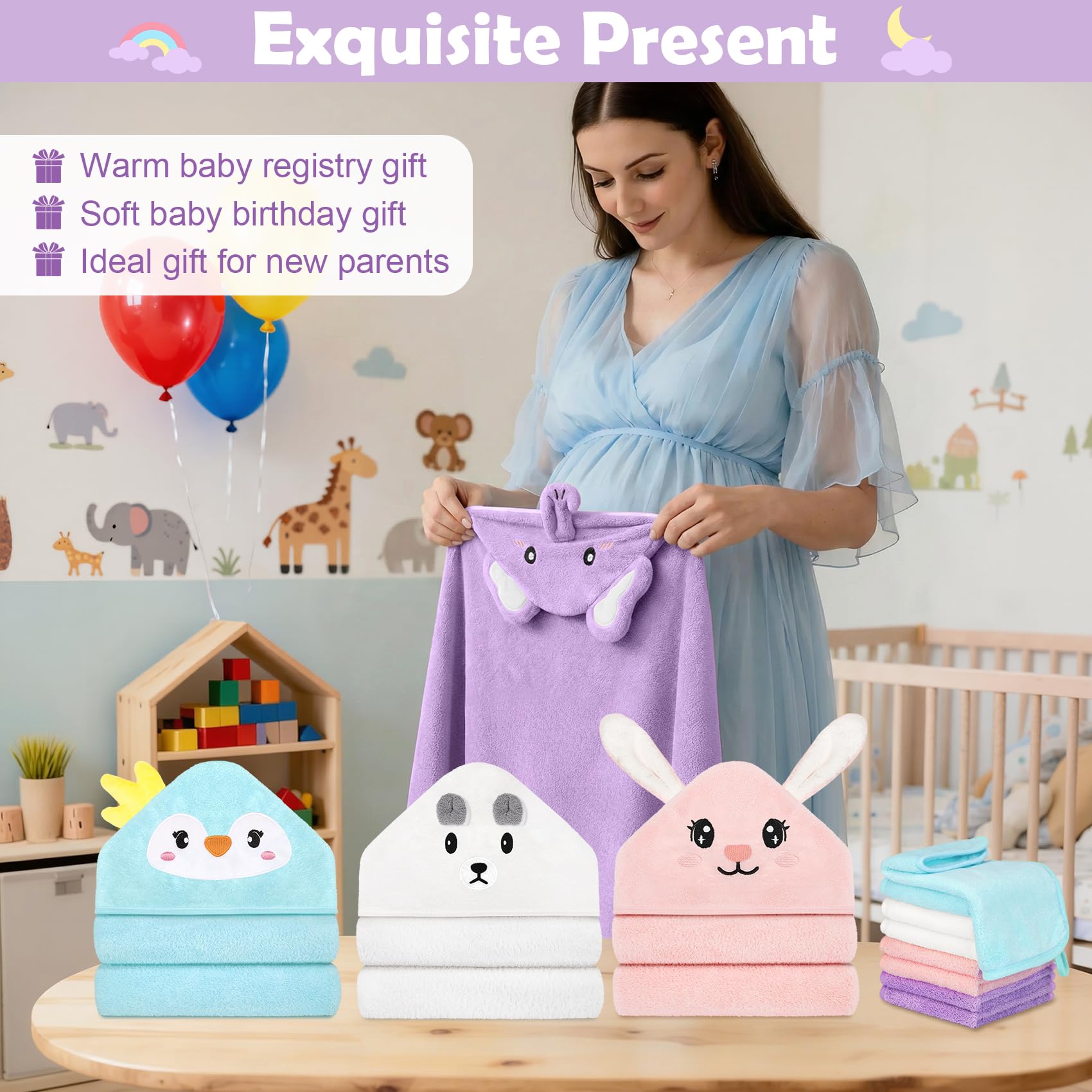 CandyHome 12 PCS Baby Bath Towels Set for Infants Toddlers Essentials view 5