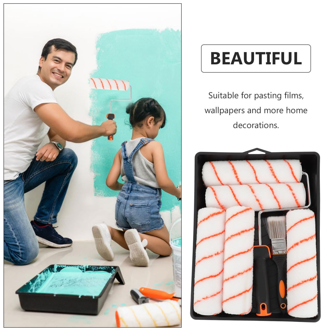 Juego de Rodillos de Pintura 8 Piezas para Retocar Esquinas y Superficies | Poliéster, Mango Flexible Tpr y Cuerpo Abs, para Marco de Ventana y Mueble, Uso Profesional o Principiante Color Aleatorio