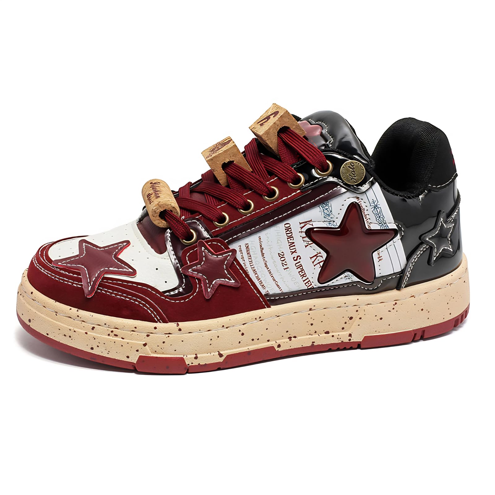 ACARITOUCH Burgundy Star Print Fashion Chunky Sneakers for Women Trendy Casual Aesthetic Skateboard Walking Dance Shoes