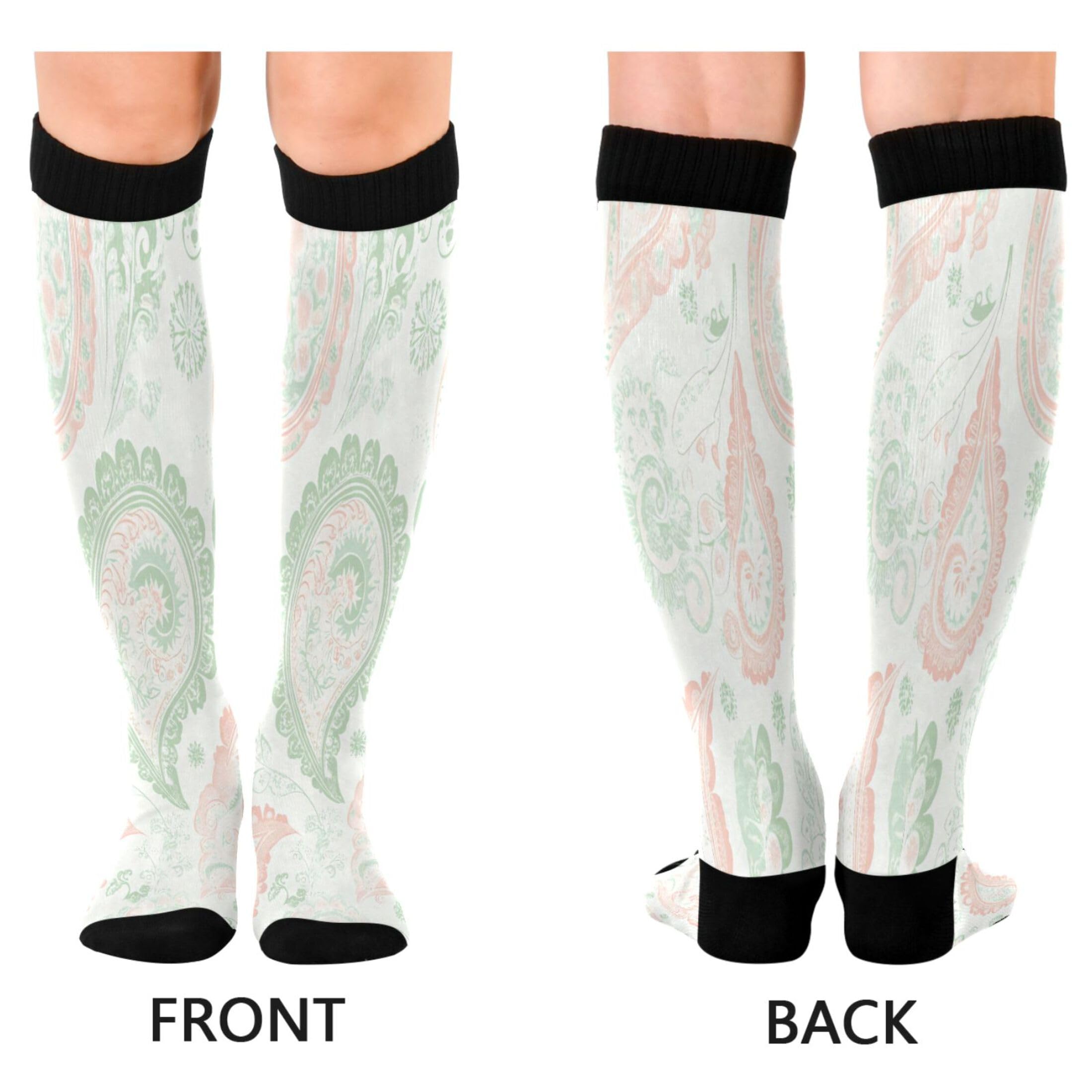 Burbuja Pink Mint Paisley Compression Socks for Women Men (20-30mmHg), Knee High Socks Circulation Support for Sport Running Hiking Nurse, 1 Pair