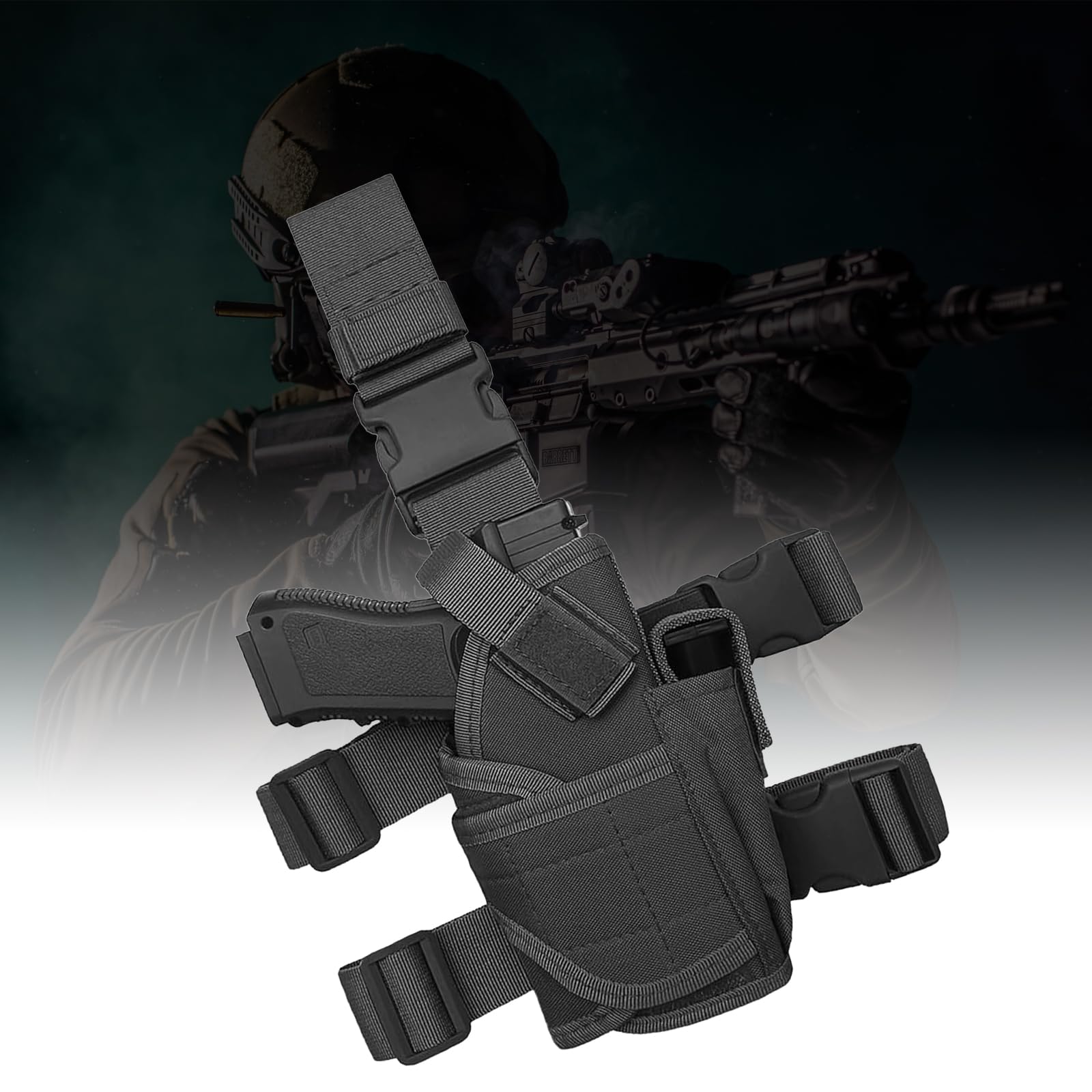 Funda Táctica para Pistola de Muslo - Bolsa de Pierna Militar para Hombre y Mujer - Ideal para Motocicleta, Senderismo, Exterior, Caza y Camping - Color Negro