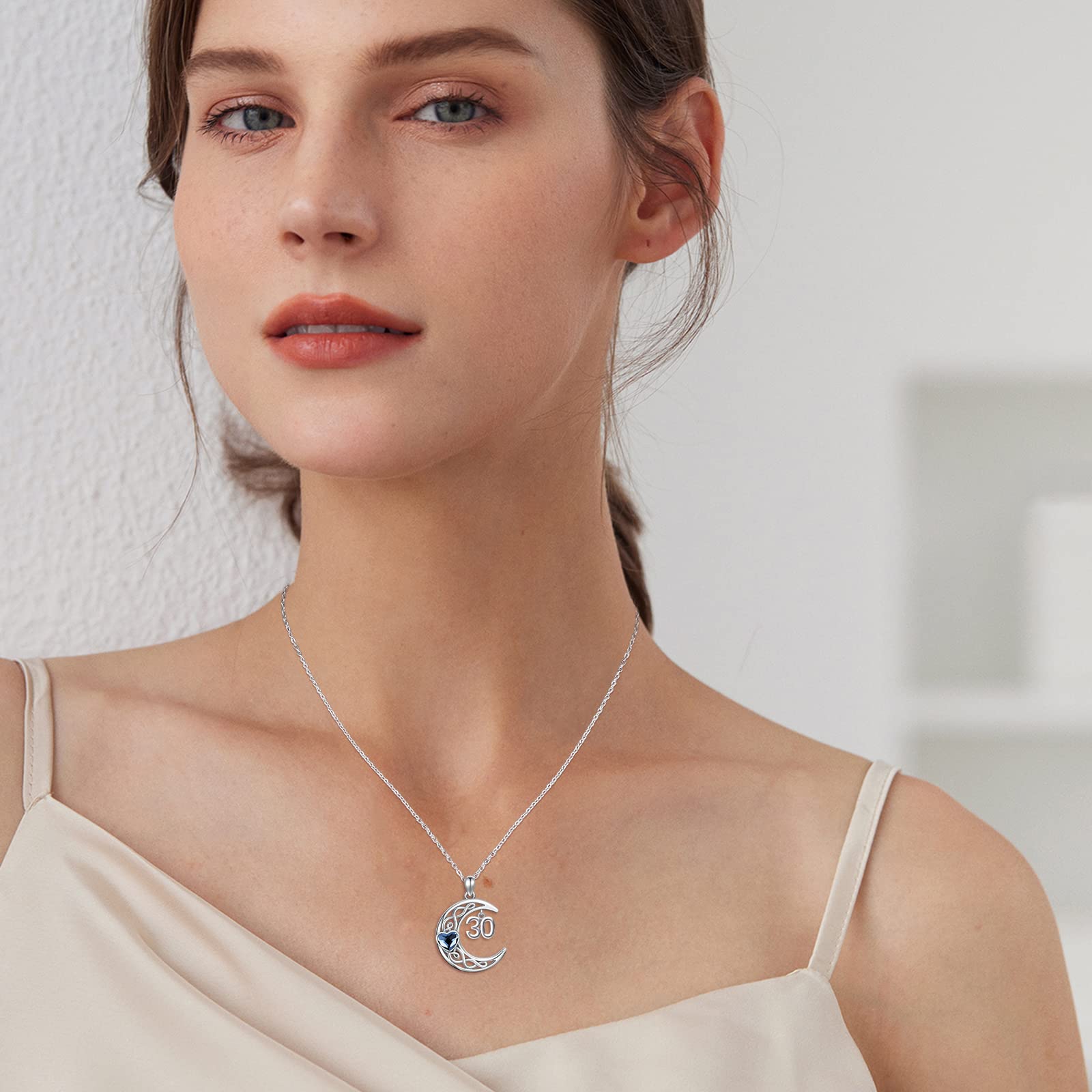 TwoAnts Collana di compleanno per bambine e figlie, in argento Sterling 925, con nodo celtico a forma di luna, regalo di compleanno per donne, fidanzate e sorelle, Argento sterling