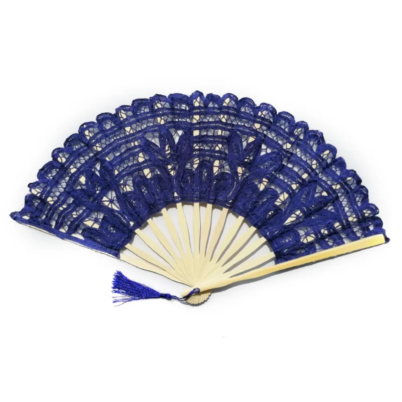 5Pcs Handheld Embroidered Fans With Bamboo Handle