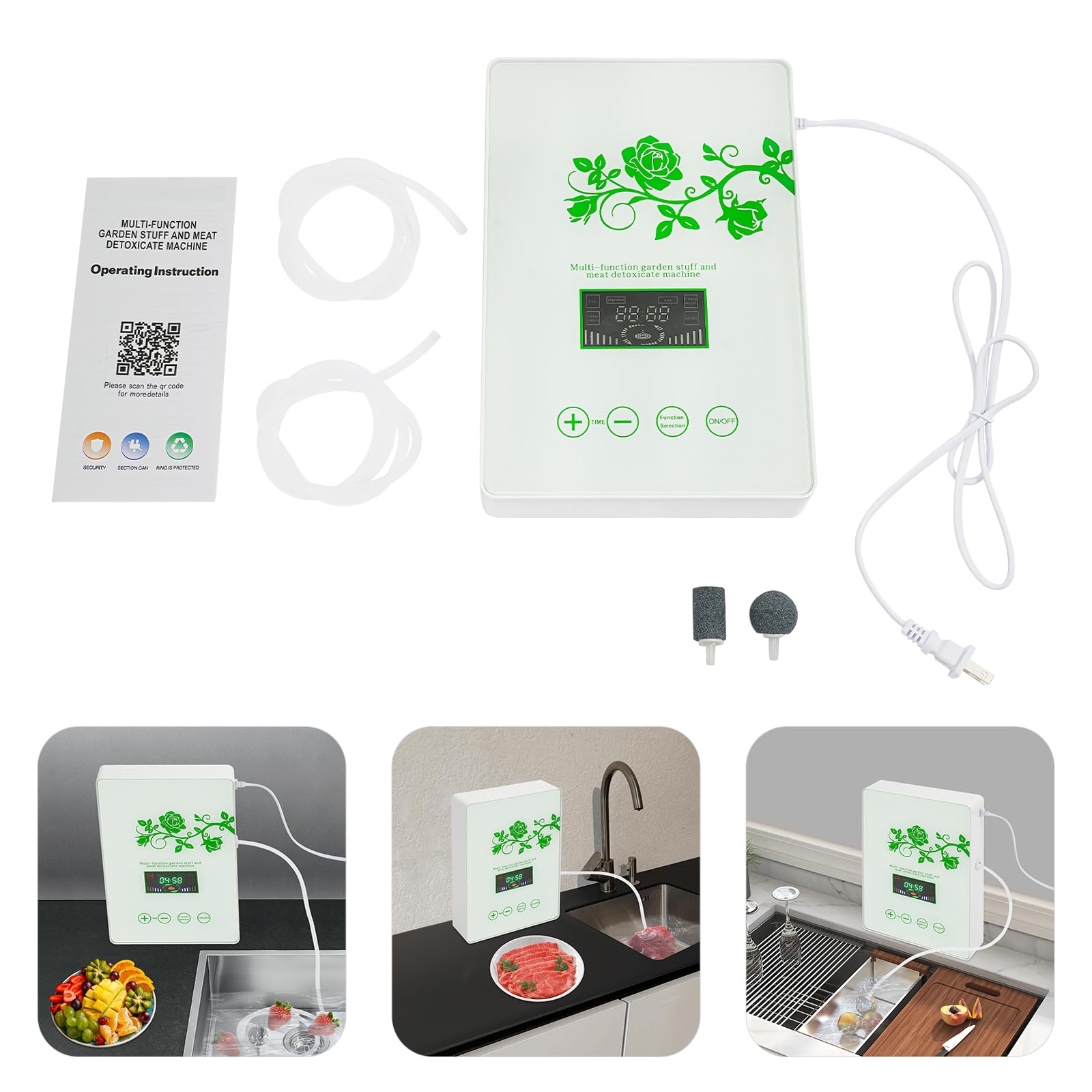 Esterilizador de ozono para verduras, 600 mg/h, generador de ozono, purificador de aire, purificador de aire LED, dispositivo de ozono, frutas, verduras, esterilizador con mangueras y piedras de aire