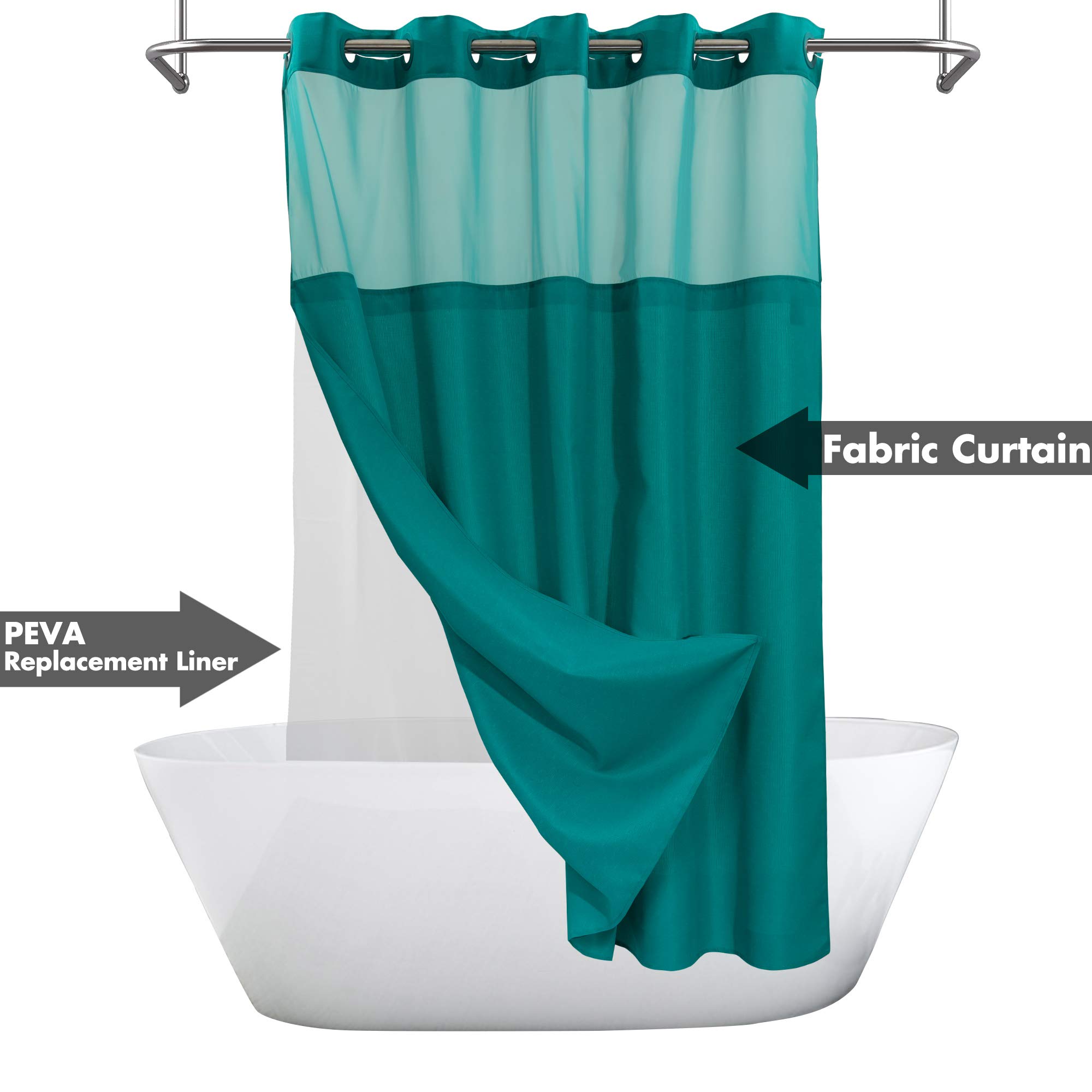 No Hook Slub Textured Shower Curtain with Snapin PEVA Liner Set 71