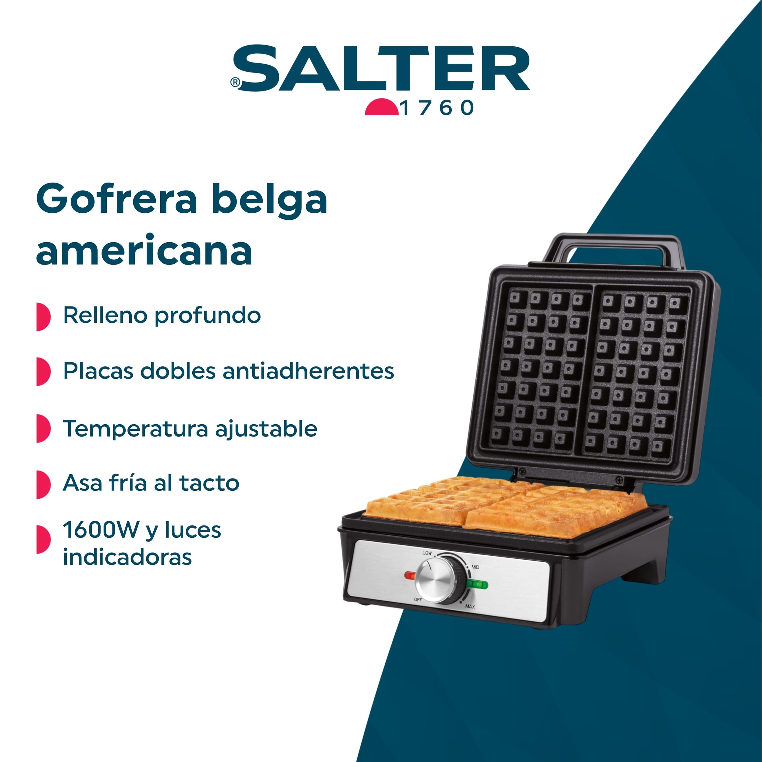 Salter Gofrera Deep Fill, 1600 W, temperatura regulable