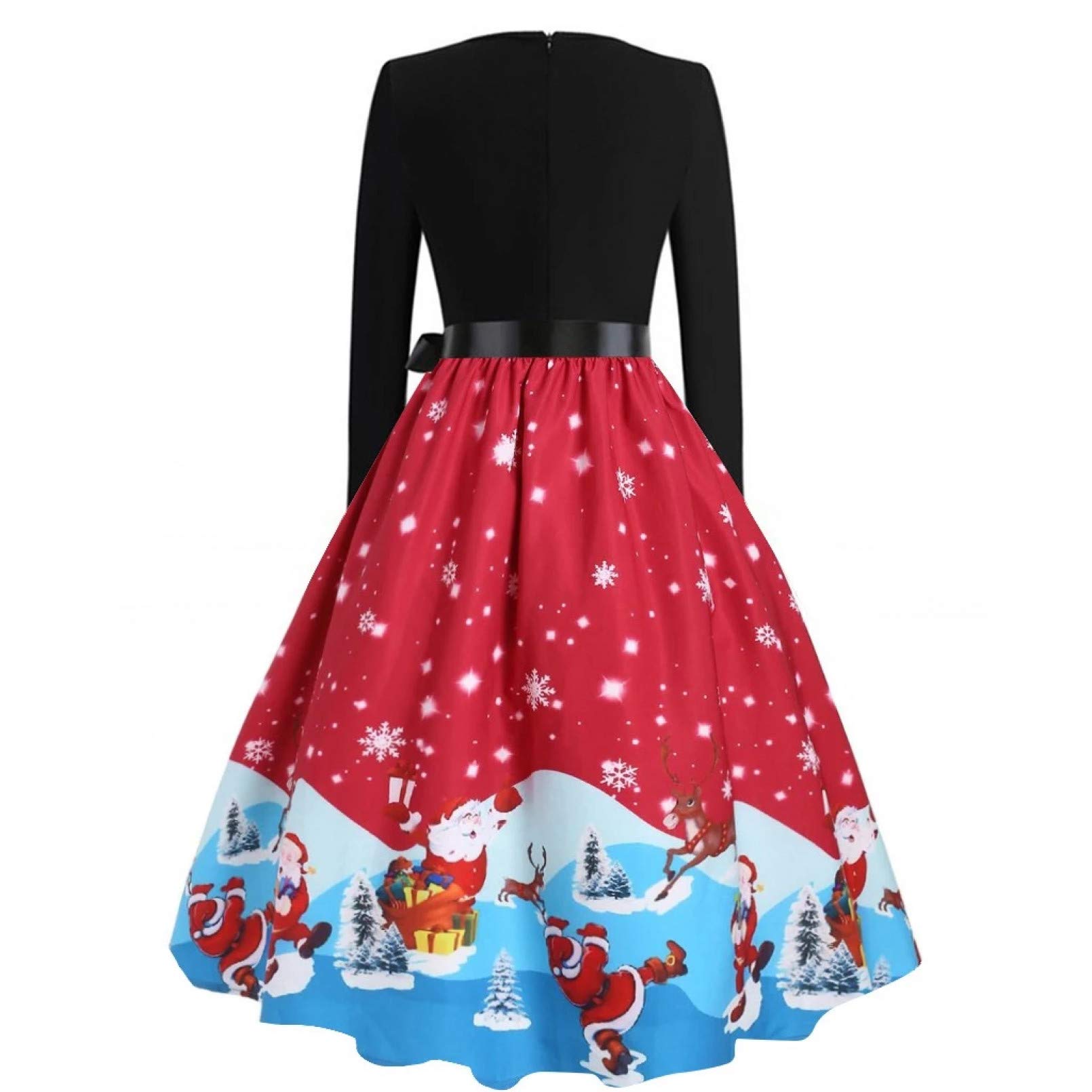Plus Size Kerst Jurk Vrouwen V-hals Lange Mouw Winter Elegante Kerstman Strik Vintage Xmas Feestjurk