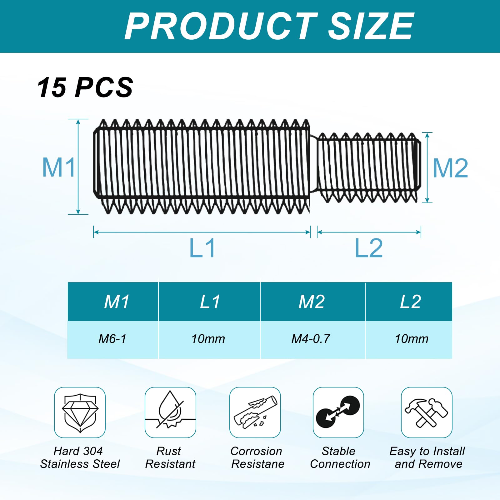 PATIKIL M4x10 to M6x10 Double End Threaded Stud Screw Bolt - Image 2