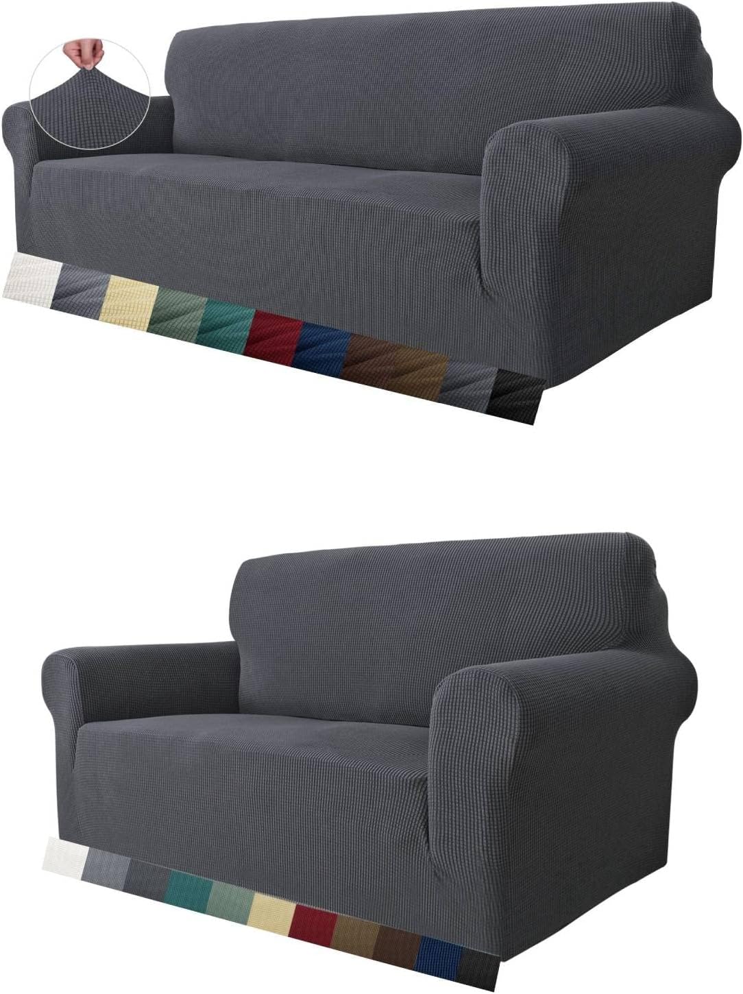 MAXIJIN 1 Piece Couch Cover + 1 Piece Loveseat Cover (Dark