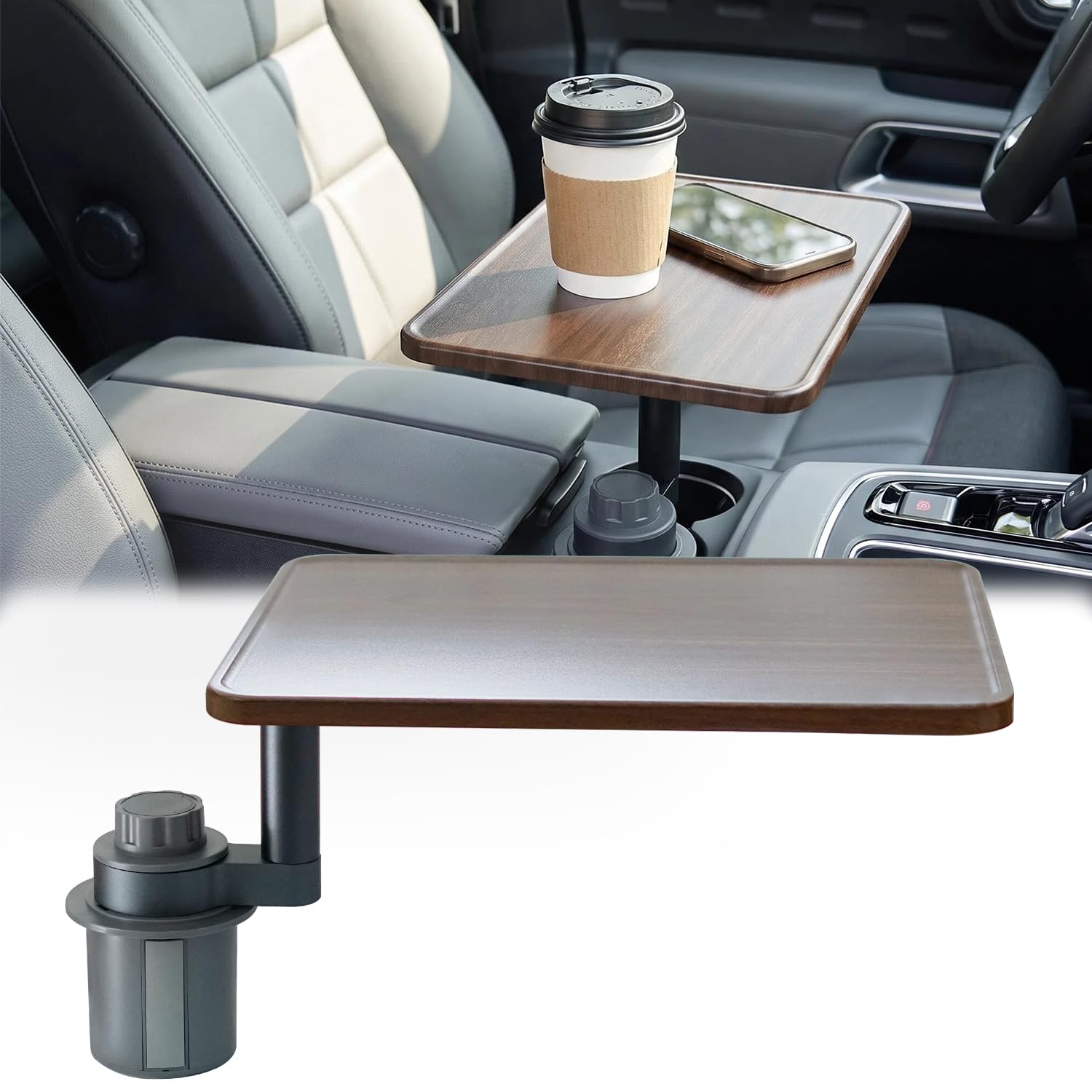 Autotisch für Laptop, geeignet für Arbeiten und Pausen im Fahrzeug mit 360°, Laptophalterung aus Holz für das Auto Tisch Tablett, Für Tesla Model Y/3/S, Ford F150 und die meisten Anderen Fahrzeug
