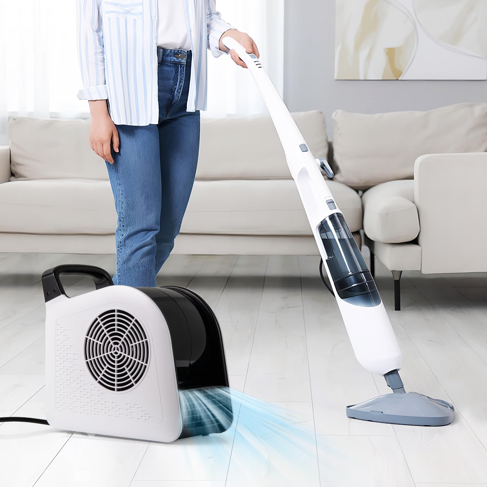 GOPLUS Bodengebläse, Air Mover Gebläse 130W mit 3 Luftgeschwindigkeiten, 185° drehbarem Kopf, Standventilator tragbar, Windmaschine, für Zuhause, Garage und Fitnessstudio