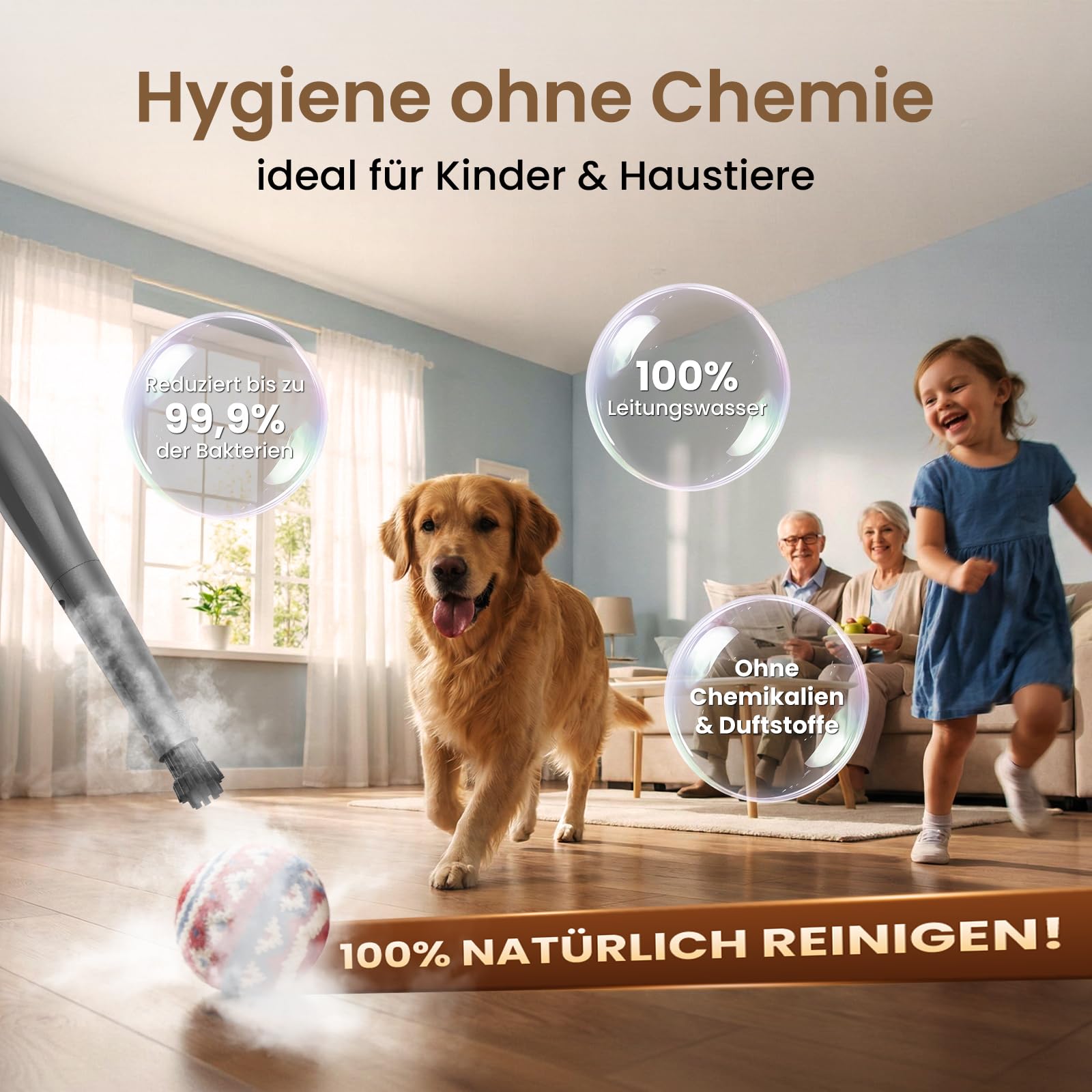 Dampfreiniger Handgerät 550ML Tank,15s Schnellaufheizung Tragbarer Dampfreiniger mit 16 Zubehör,1500W Chemiefrei Handdampfreiniger für Küche, Bad, Fugen, Fenster, Auto & Polster