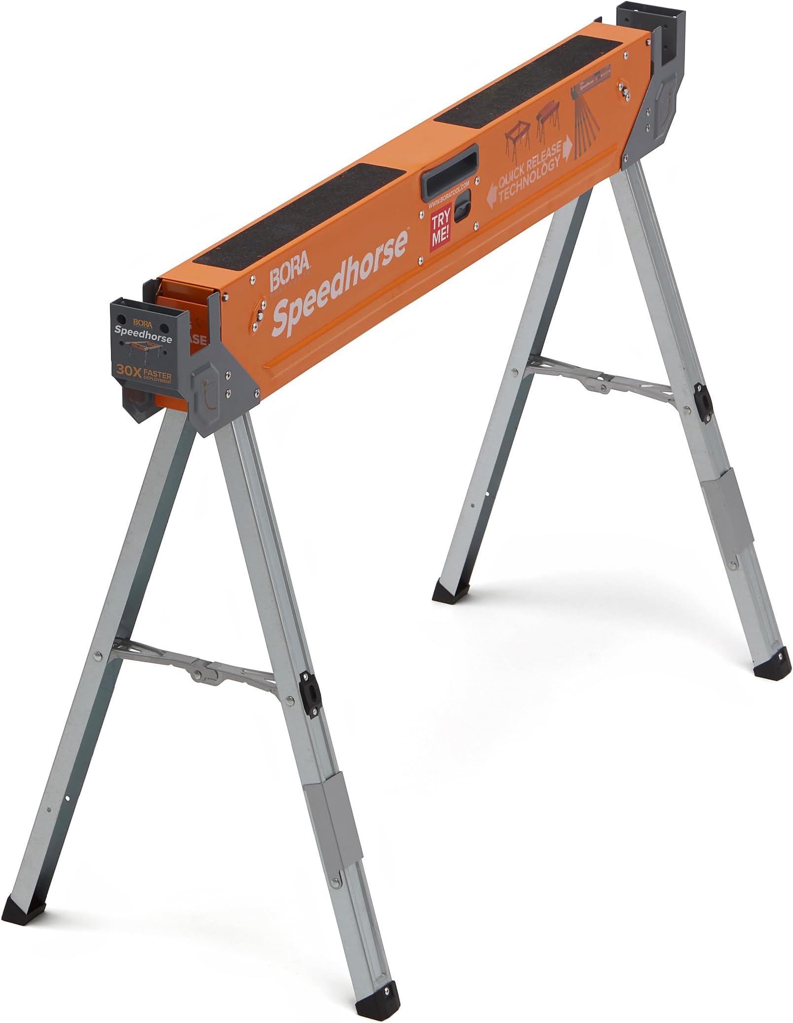 Portamate Speedhorse Sawhorse - 45-in W x 30-in H Single Piece Table Stand with Folding Legs, Metal Top for 2x4, Heavy Duty Pro Bench Saw Horse for Woodworking, Carpenters, Contractors, PM-4500,Orange