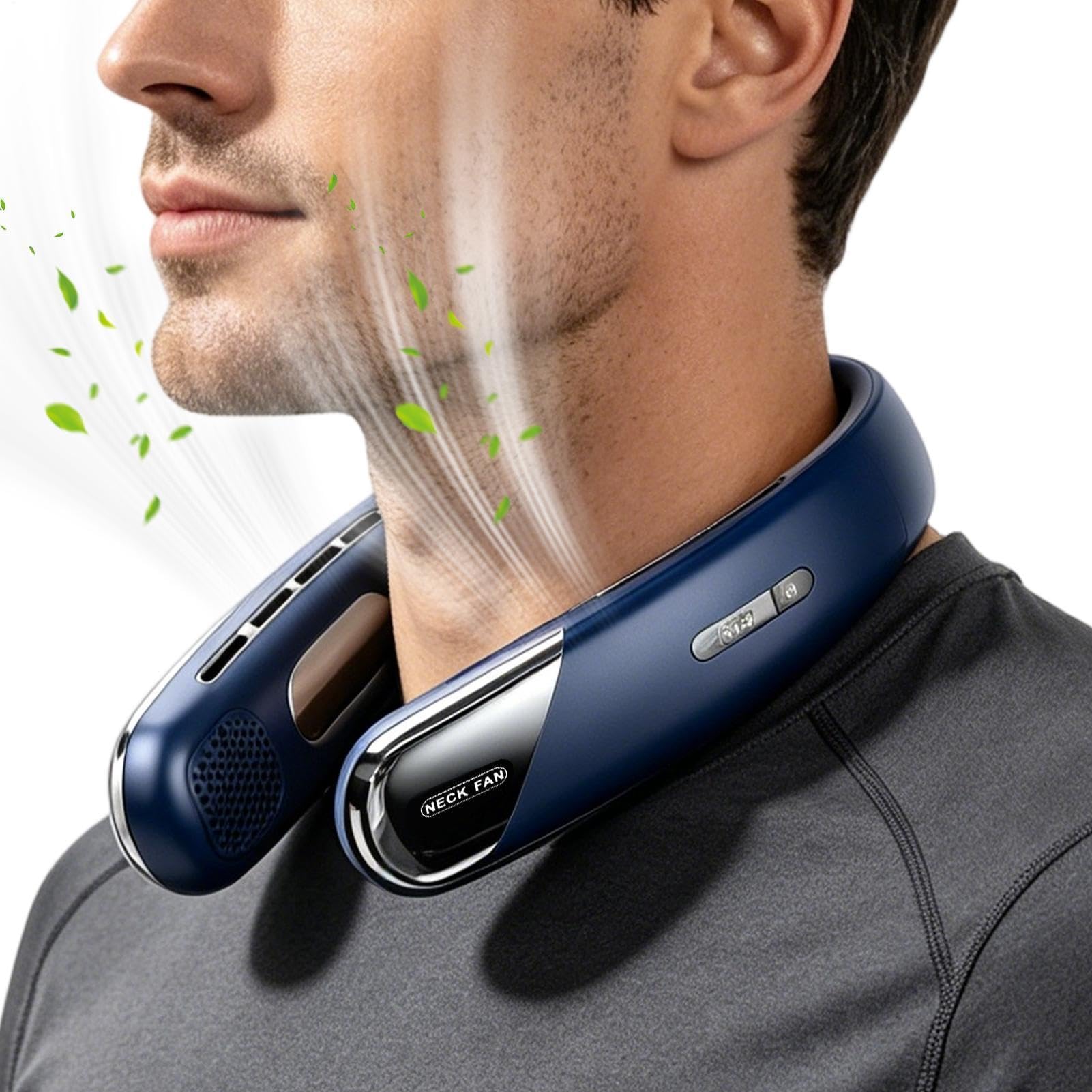 Ventilador de cuello portátil recargable con pantalla digital de 5 velocidades 8