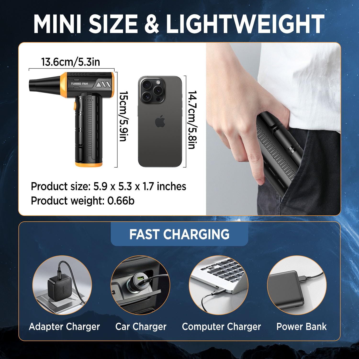 Soffiatore Elettrico Ad Aria Compressa - 300000 RPM Ricaricabile Con Luce E Accessori - Foto 6