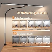 Vista 2 de ShineTech Lámpara LED de escritorio, luz ultra ancha de arquitecto de doble cabezal de 31.5 pulgadas con abrazadera, 50 modos de iluminación