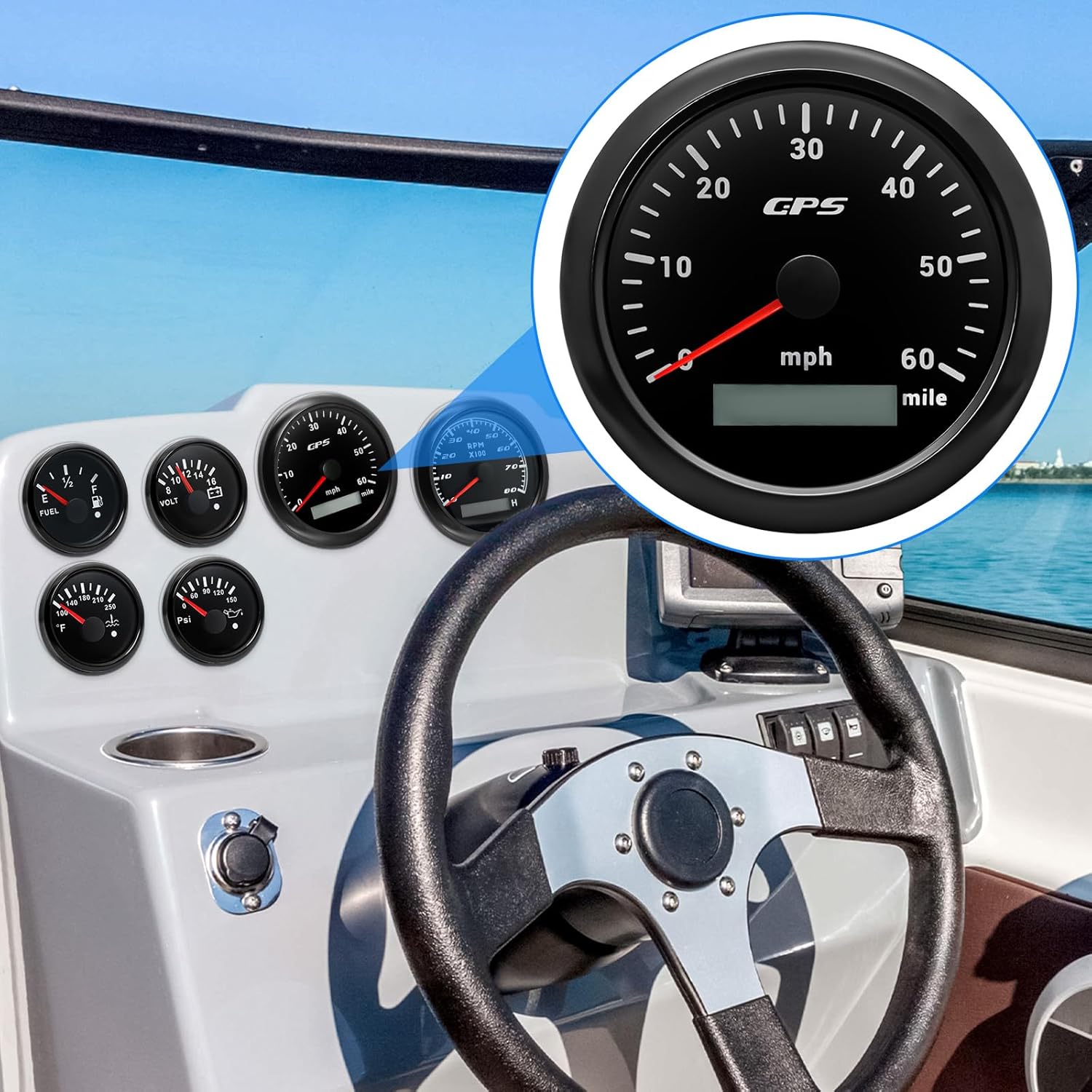 ARTILAURA GPS Speedometer 85mm 3-3/8" Digital Odometer 60MPH Speed Gauge 7 Color Waterproof for AUTO Car Marine Truck 9-32V (Black)