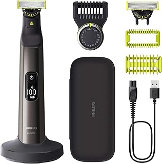 PHILIPS OneBlade Pro 360 Face & Body - elektrischer Rasierer, Trimmer & Bodygroomer, 2x 360 Klingen, Präzisionskamm, 2x Körperaufsätze, Reisetasche, Ladestation, für Gesicht & Körper (QP6652/30)