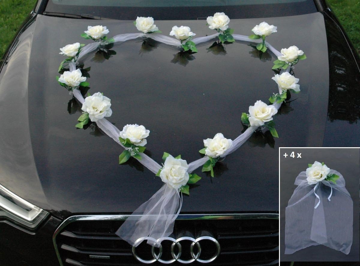 Auto Hochzeitsdeko - Brautpaar Mit Rosen Für Auto-Schmuck Im Rosa Design