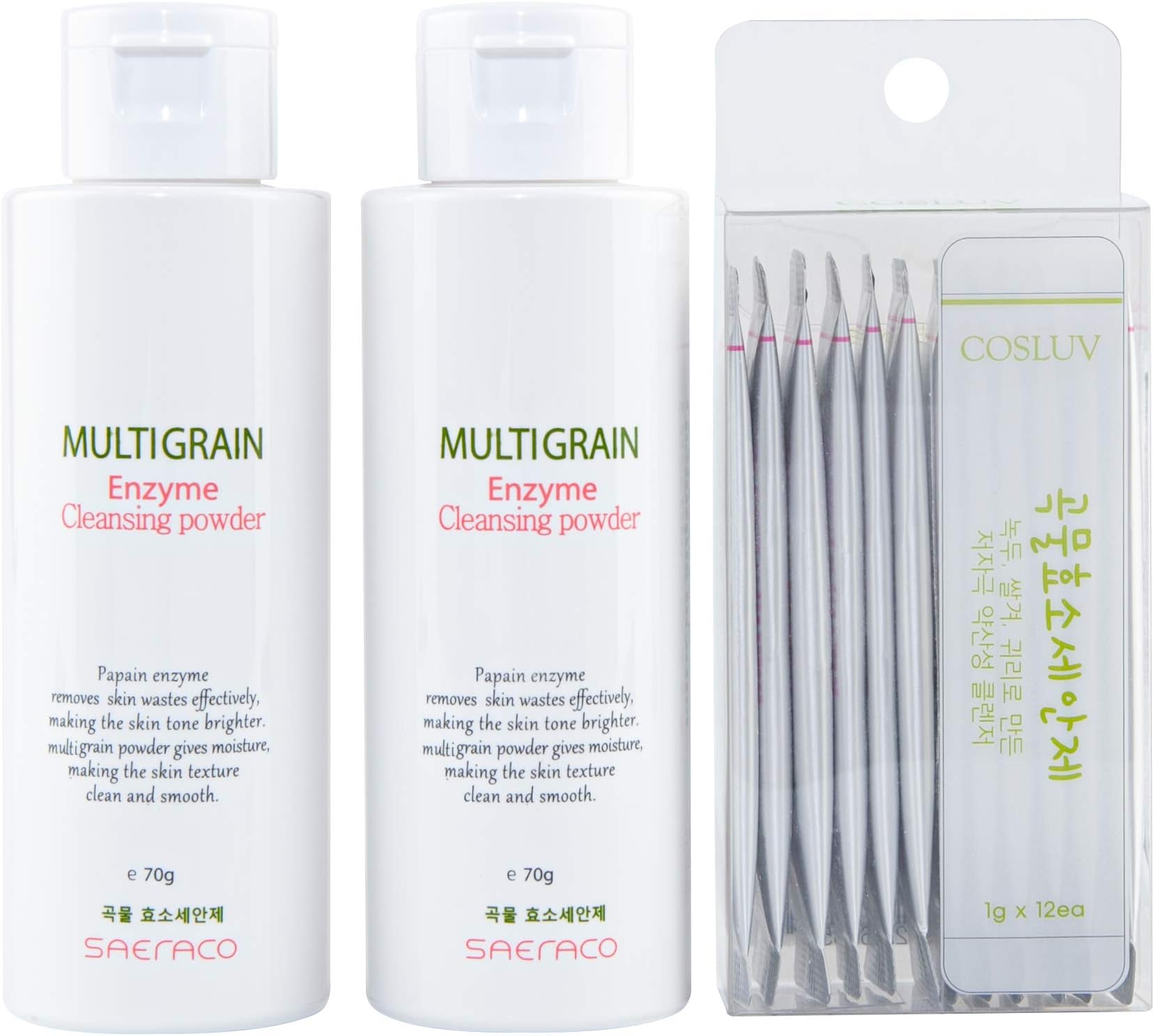 Saeraco Enzyme Powder Cleanser Set for Face Wash, Shower, Scrub, Exfoliates, Brightening plus Cleanser for Travel