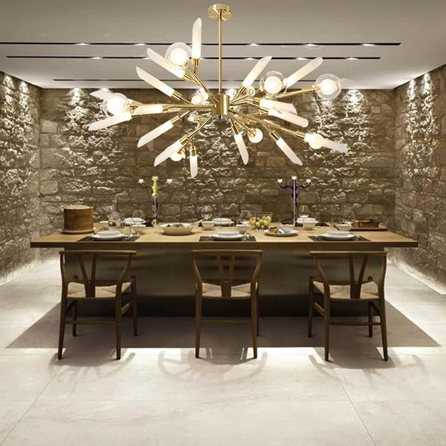 24-Light Modern Glass Globes Chandelier Gold Sputnik Chandeliers Flush Mount Ceiling Light Fixture Spliceable Hanging Pendant Rod Light for Living Room Bedroom Kitchen Island