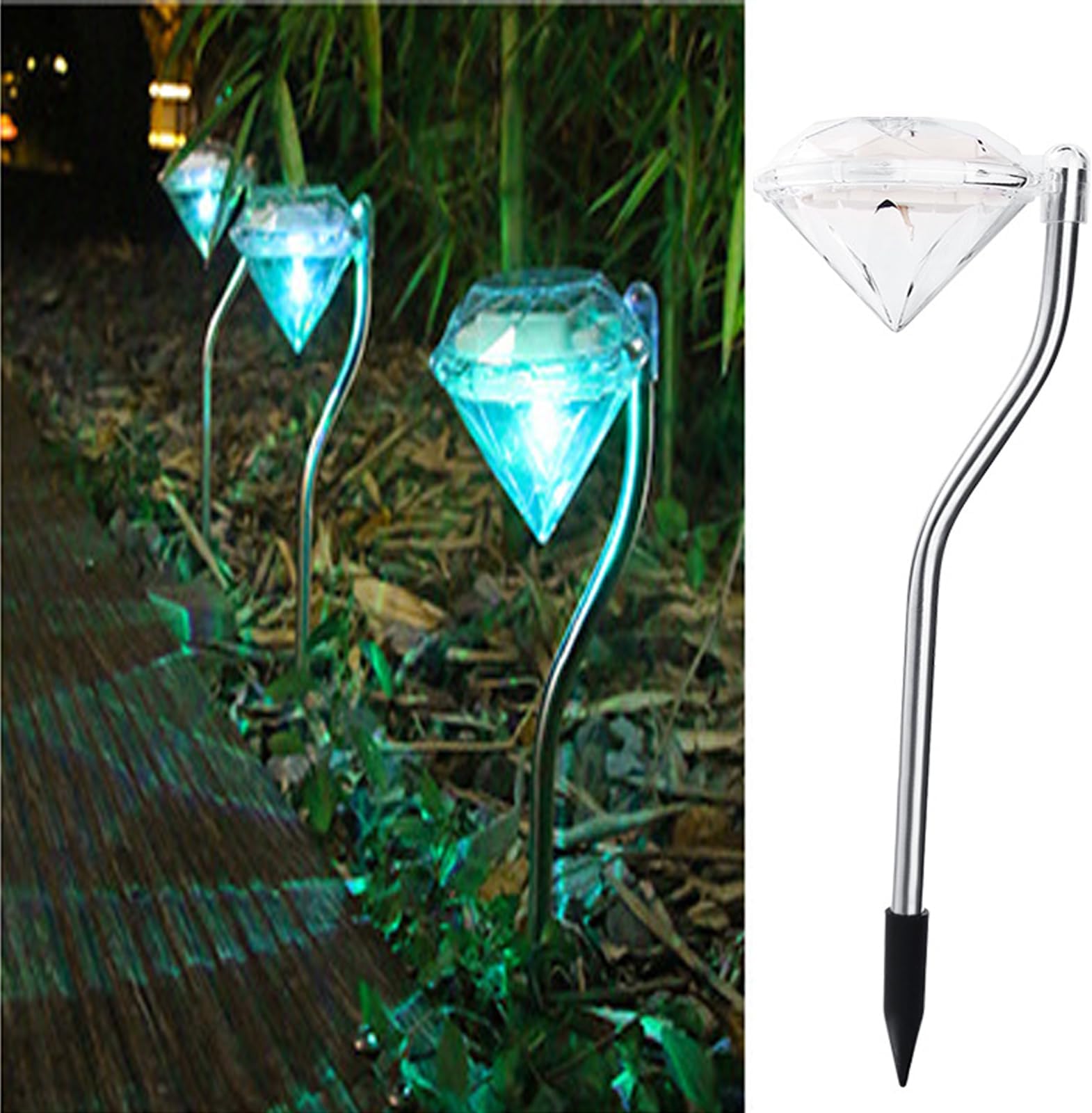 Lxcom Lighting Solar Pathway Lights Outdoor Color Changing Solar Diamond Garden Lights Outdoor Solar Lawn Lights Decorative Solar Path Lights Waterproof for Lawn Garden Yard Patio, 4 Pack(Multicolor)
