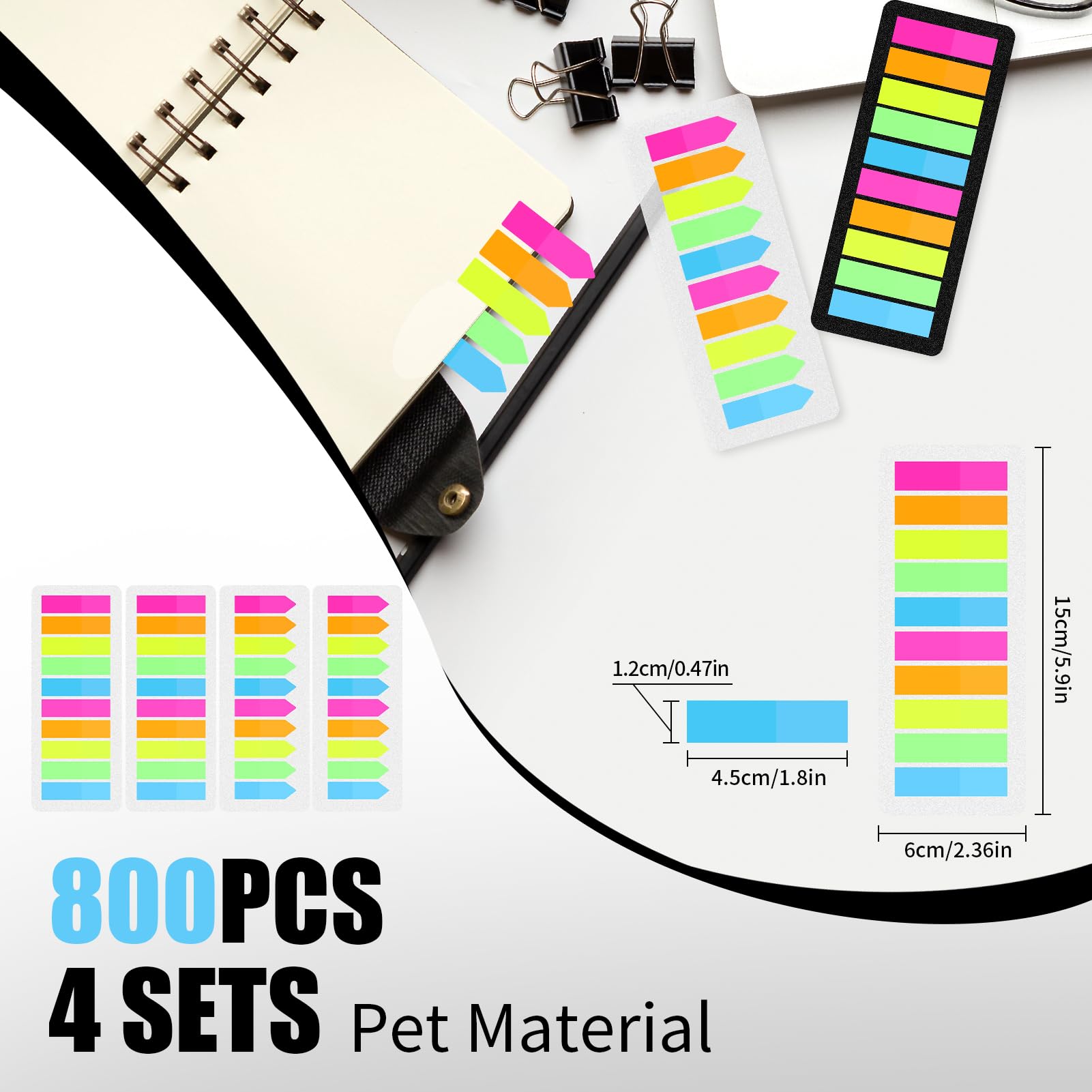 800 stuks zelfklevende notitieblaadjes, 4 stijlen, zelfklevende notitieblaadjes, plakbriefjes, indextabs, posters, kleine plakstrips, pasteltabs, plakmarkering, posterstrips, wit
