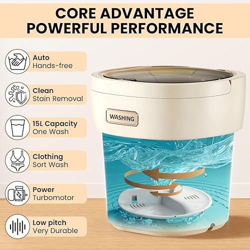 Vista 3 de Lavadora portátil de 15 litros con cesta giratoria - Lavadora pequeña portátil para ropa interior, ropa delicada y lavandería ligera - Ideal