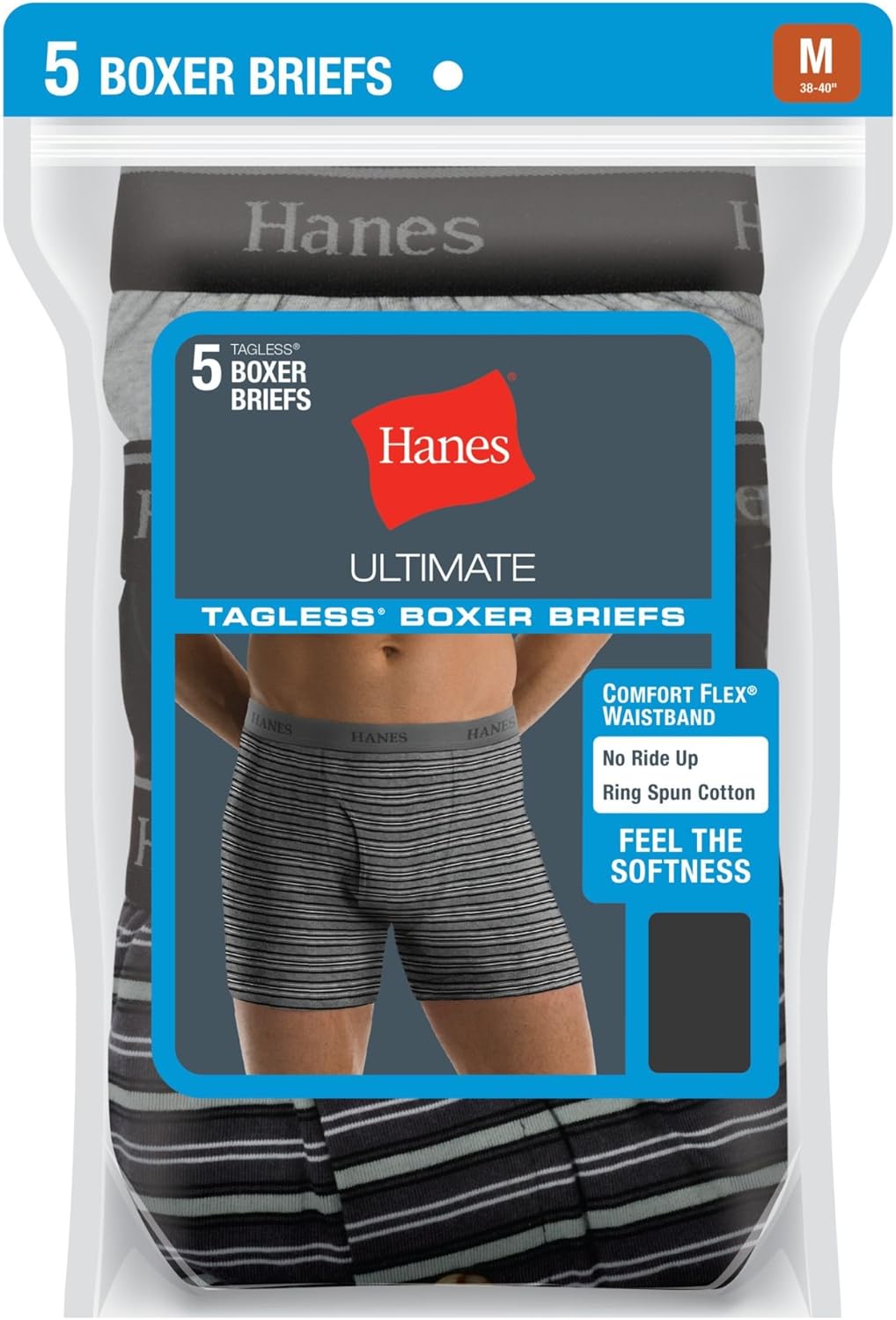 Hanes Men's Premium Cotton Solid-Stripe Boxer Briefs - 5 Pack, 76925S, Assorted, 2XL - Image 2