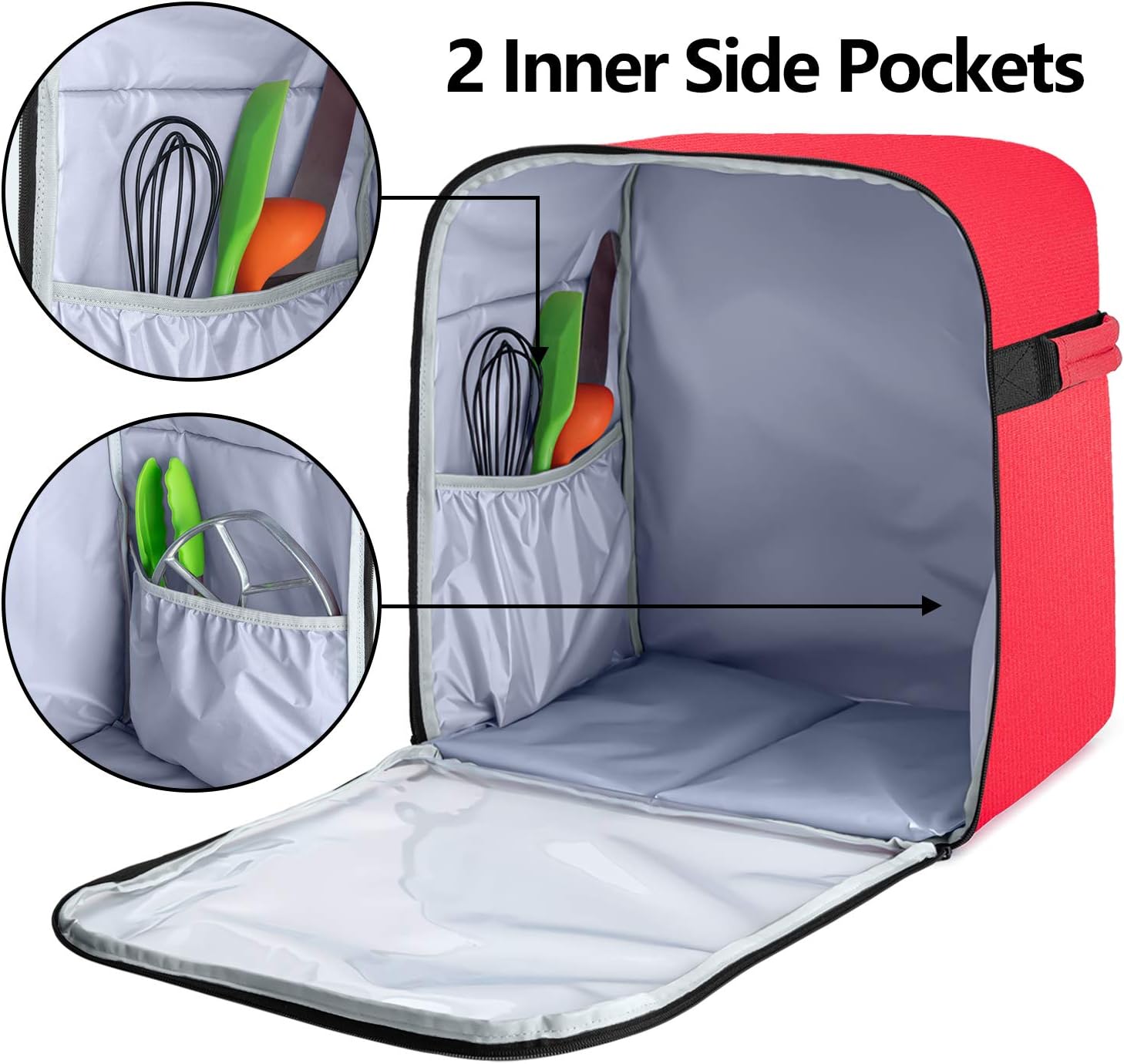 Luxja Dust Cover Compatible with 6-8 Quart KitchenAid Mixers (with a Bottom Padding Pad), Dust Cover (Clear Front Panel) for Stand Mixers and Extra Accessories, Red (Patented Design)