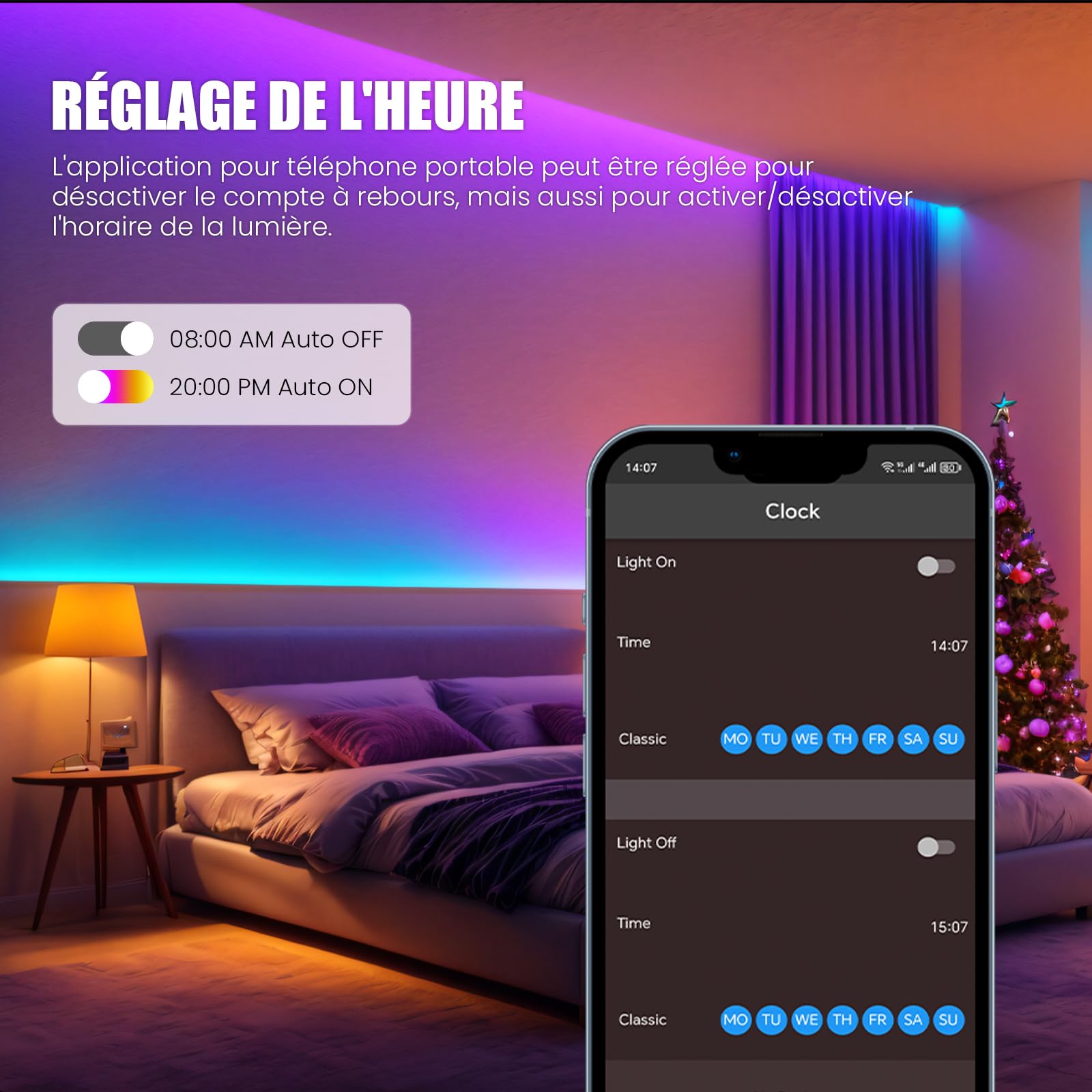 Bandes lumineuses LED intelligentes avec Alexa et Google Assistant RVB à changement de couleur et synchronisation de la musique pour la décoration de fête de la chambre (10M)