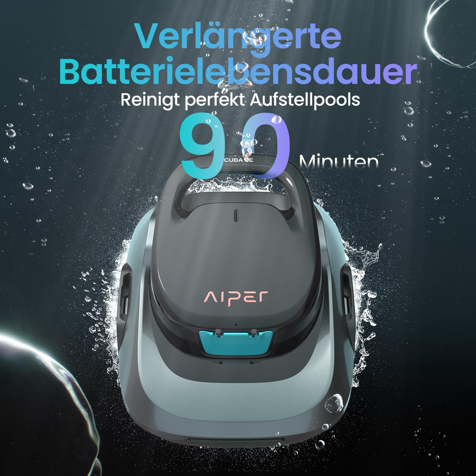 AIPER Kabelloser Poolroboter, Poolsauger Akku mit 90 Min Laufzeit, Doppelantrieb & Selbstparkfunktion, Idealer Poolreiniger für Flachbodenpools bis 80 m²