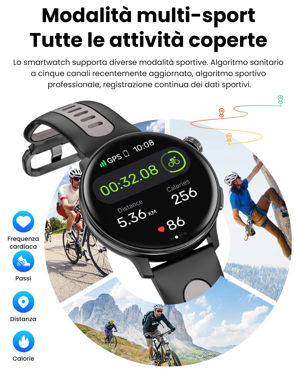Smart Watch GPS, Orologio Smart con Schermo AMOLED da 1.43" per Uomo/Donna, Tracker Fitness, Compass Smartwatch Militare, Compatibile con Android & iOS (Rispondi/Chiamate Bluetooth) (Nero)