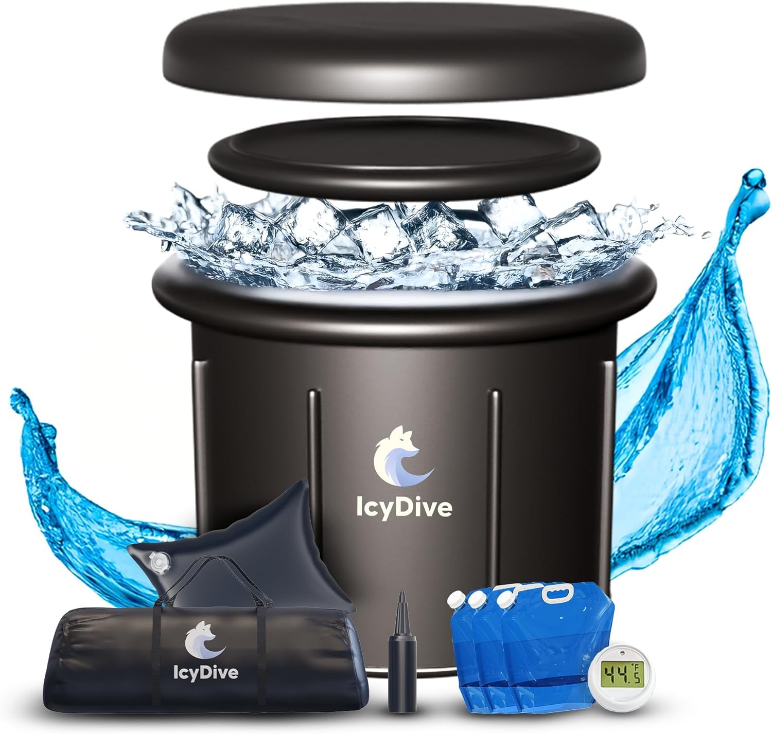 XL 105GL Cold Plunge Tub for Adults, 5-Layer Insulated Inflatable Ice Bath & Recovery Tub with Pump, Thermometer, 3 Reusable Ice Packs, Inflatable Lid & Drain, Indoor/Outdoor Athlete Bundle