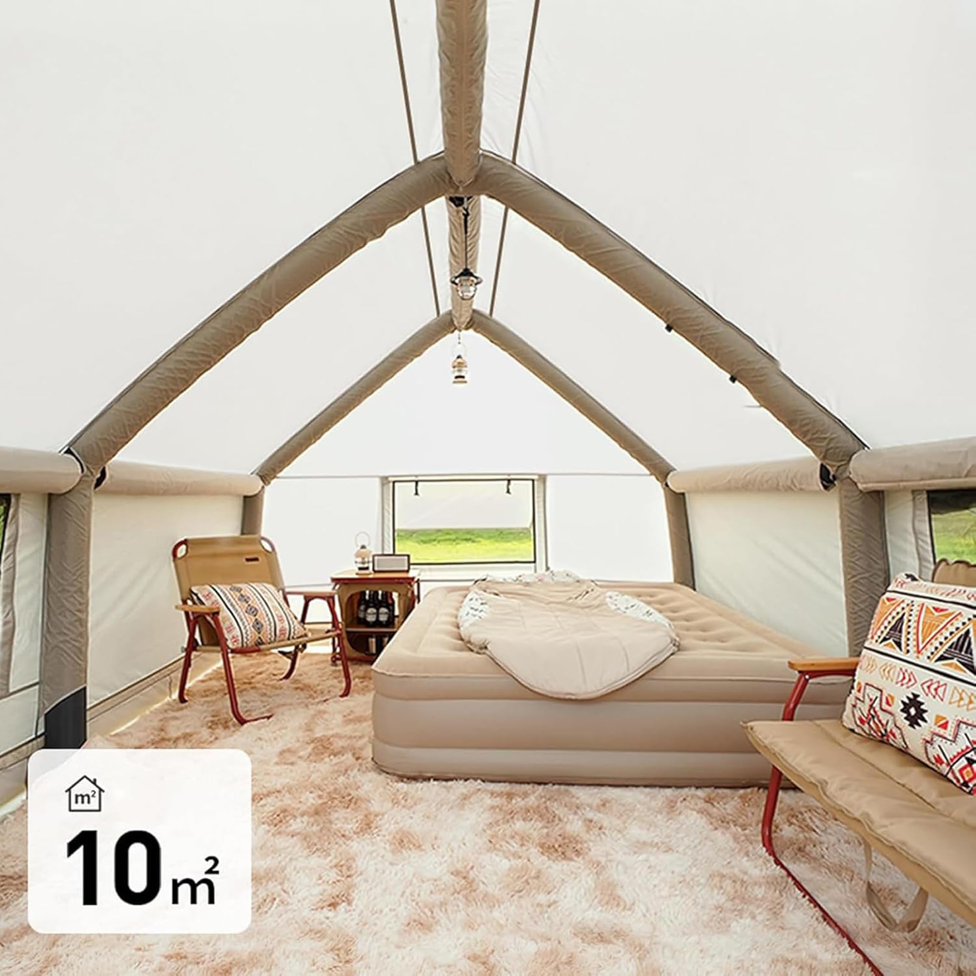8 Personas Tienda De Campaña Hinchable, Tienda De Campaña Inflable Grande Carpa Familiar De La Casa De Aire, Tenda Campismo Montaje Rapido para Exteriores con Apertura De Chimenea Y Claraboya
