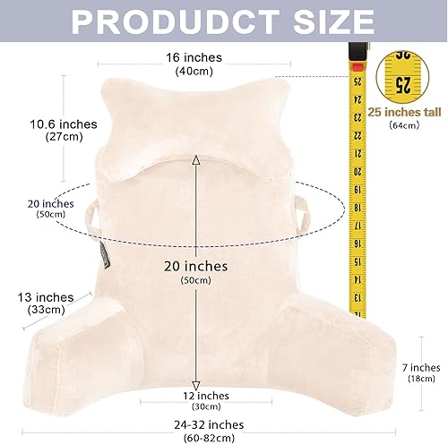 Miniatura 2 de SLIGUY Almohada de lectura, almohada de descanso para cama con rollo de cuello desmontable y brazo de apoyo superior para sentarse en la cama, sofá