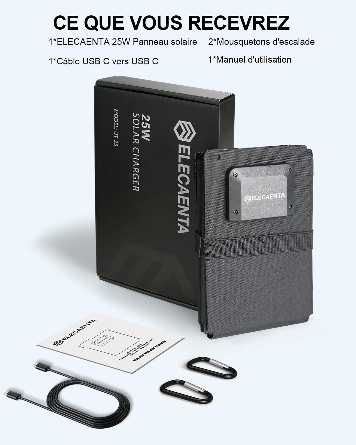 Panneau Solaire Portable 25W HPBC, USB-C et USB-A Ports, Ultra-Compact IP68 | HPBC 25.4% Efficacité, 8 Sections Pliables Format Paume, ETFE Imperméable IP68, USB-A 5V/3A + USB-C 5V/3A, Camping Randonnée