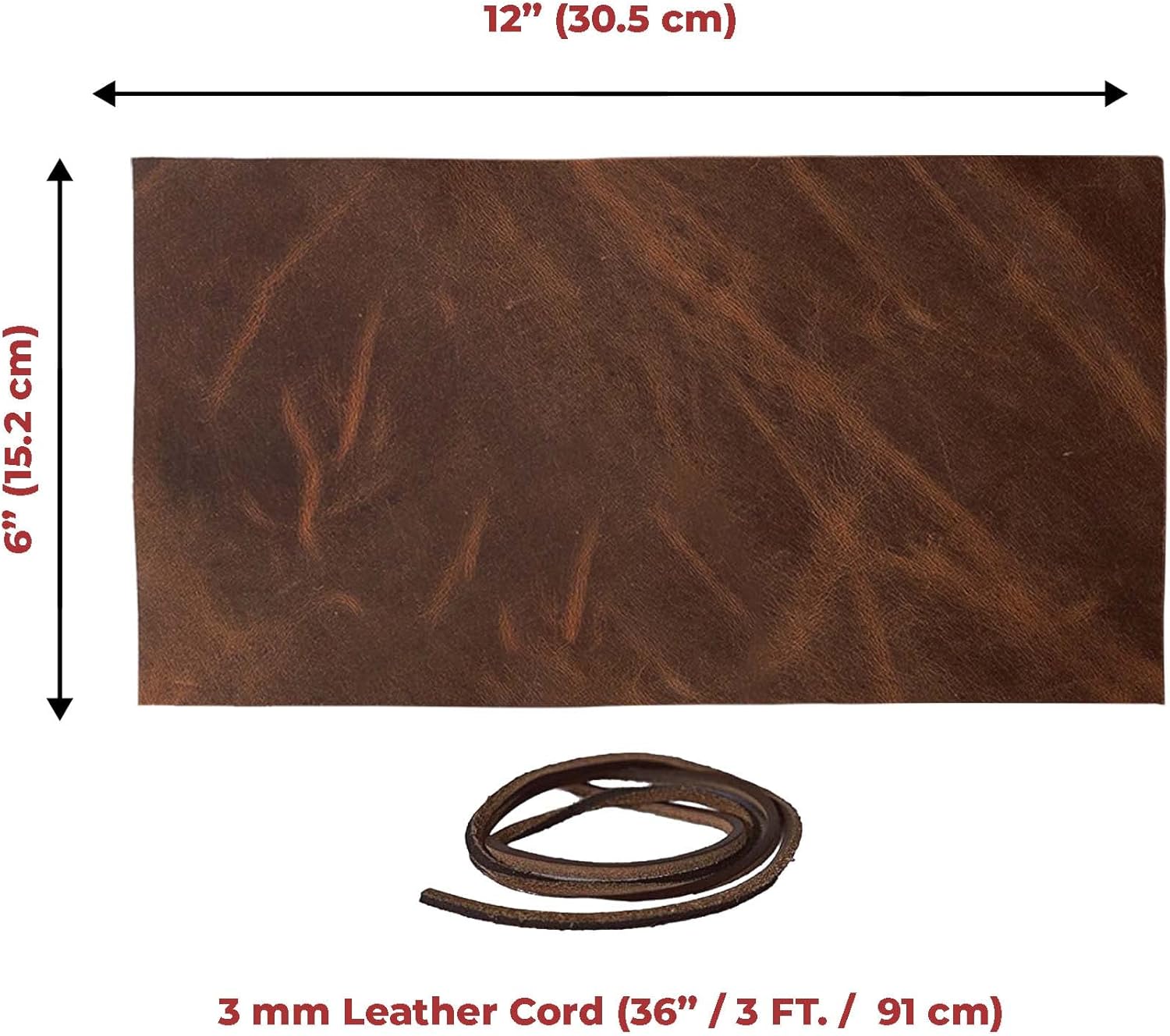 ELW 5-6 oz (2-2.4mm) Bourbon Brown Full Grain Leather Craft Sheets Set of 3 Pieces 6"x12" Plus 36” Leather Cord Braiding String, Oil Tanned Real Cowhide for Tooling, Carving, Repair, Knife Sheaths