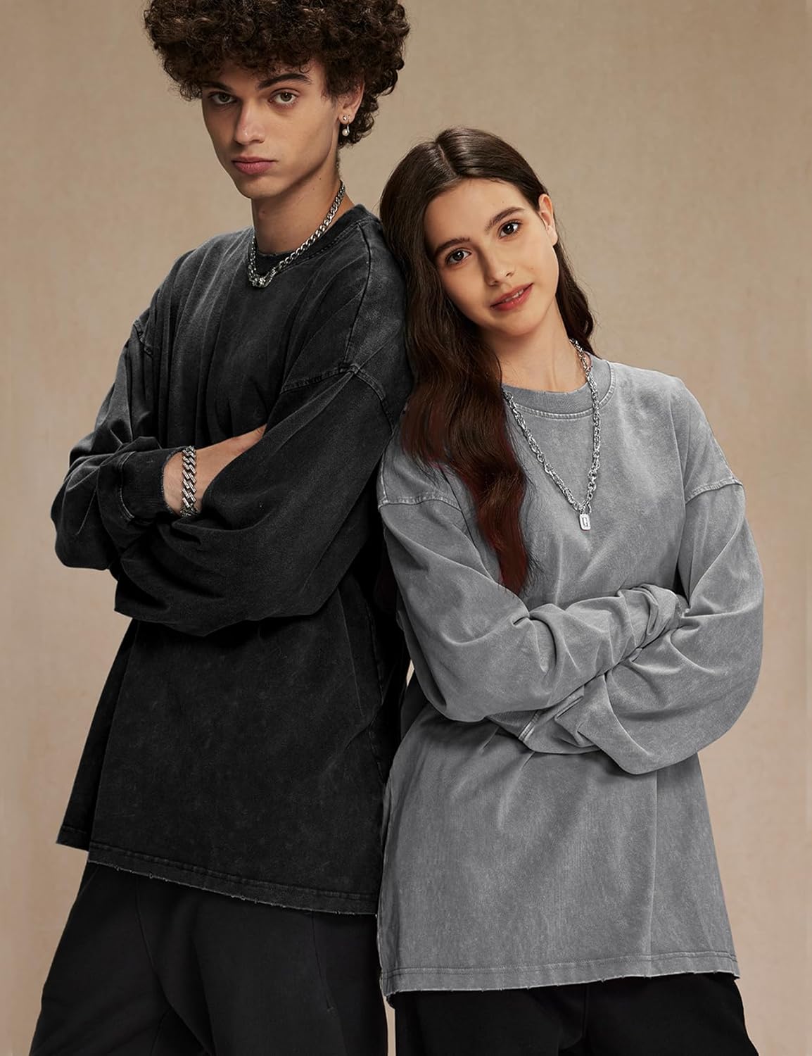 Wyeysyt 3 Pack Oversized Tshirts for Women Long Sleeve Cotton T-Shirts Vintage Acid Wash Baggy Unisex T Shirts - Image 3