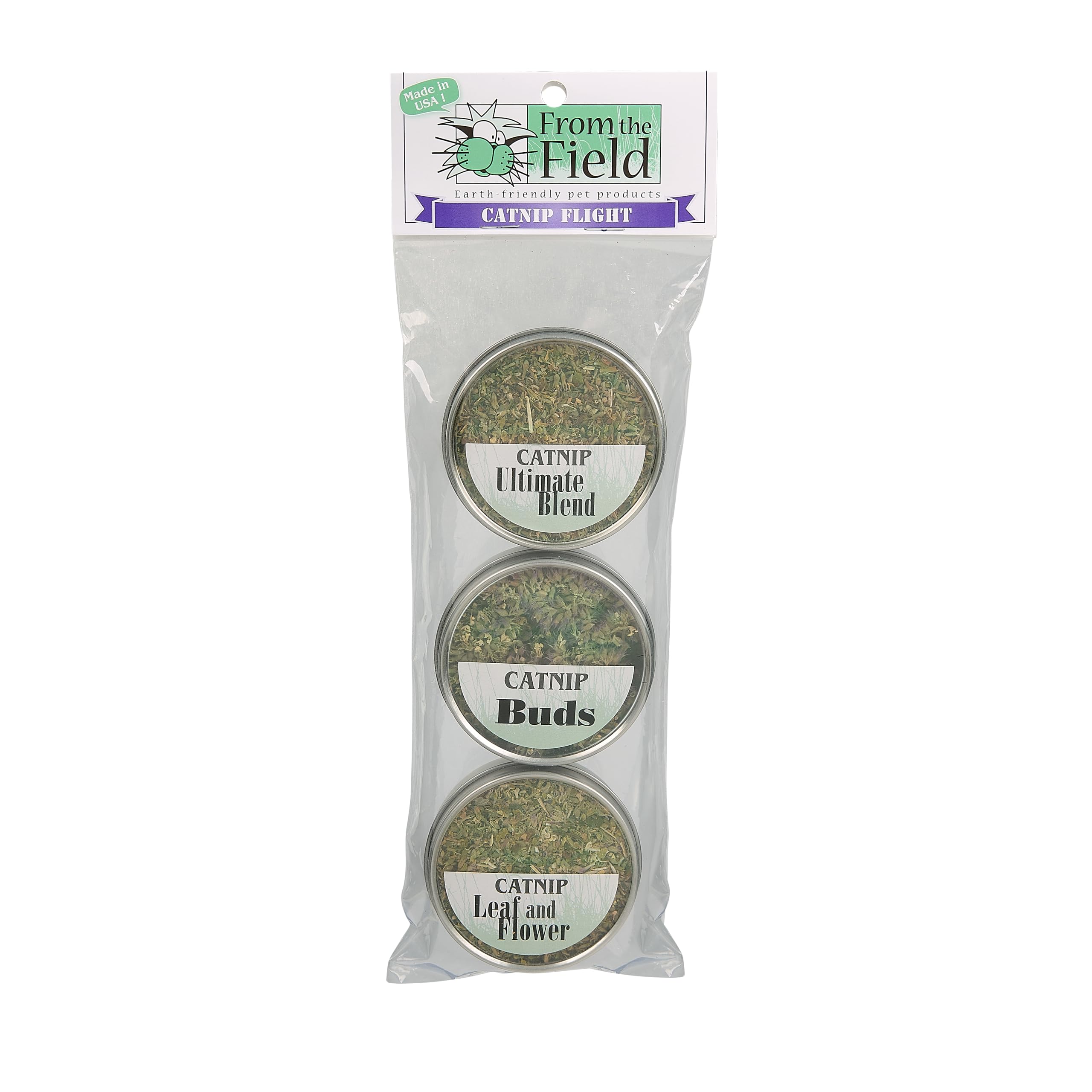 Catnip Flight Sampler for Cats | 3 Reusable Tins with USA-Grown Leaf & Flower, Silver Vine Blend, and Catnip Buds | All-Natural Cat Treats for Play & Enrichment