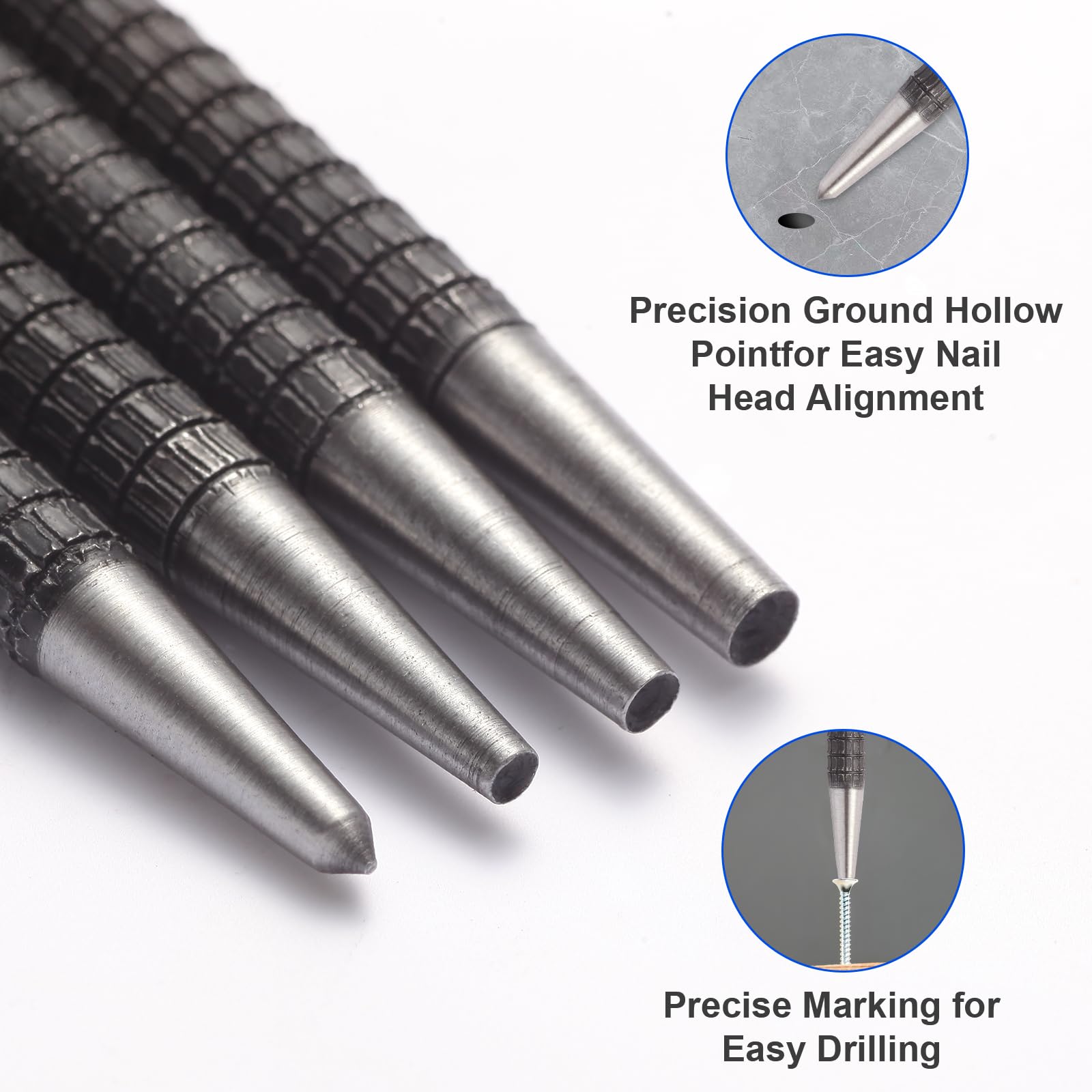 4-Piece Center Punch Set - Hardened Steel -4