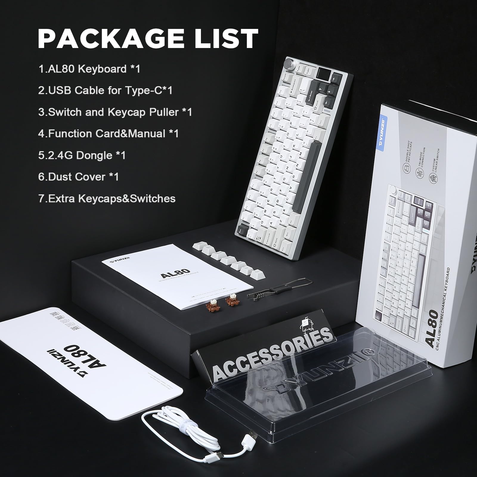 YUNZII AL80 Drahtlose Mechanische Tastatur, Volles Aluminium CNC, Smart LCD Display, Heiße Austauschbare Dichtung Mount 75% Layout, BT/2.4G/USB-C, QMK/VIA