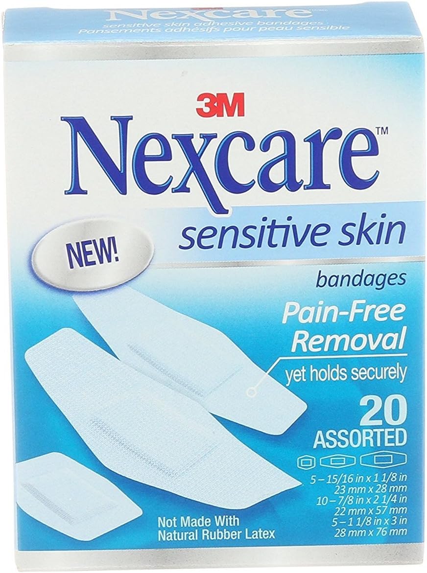 Nexcare Sensitive Skin Bandages, Assorted, 20 Bandages Per Box (5 Boxes)