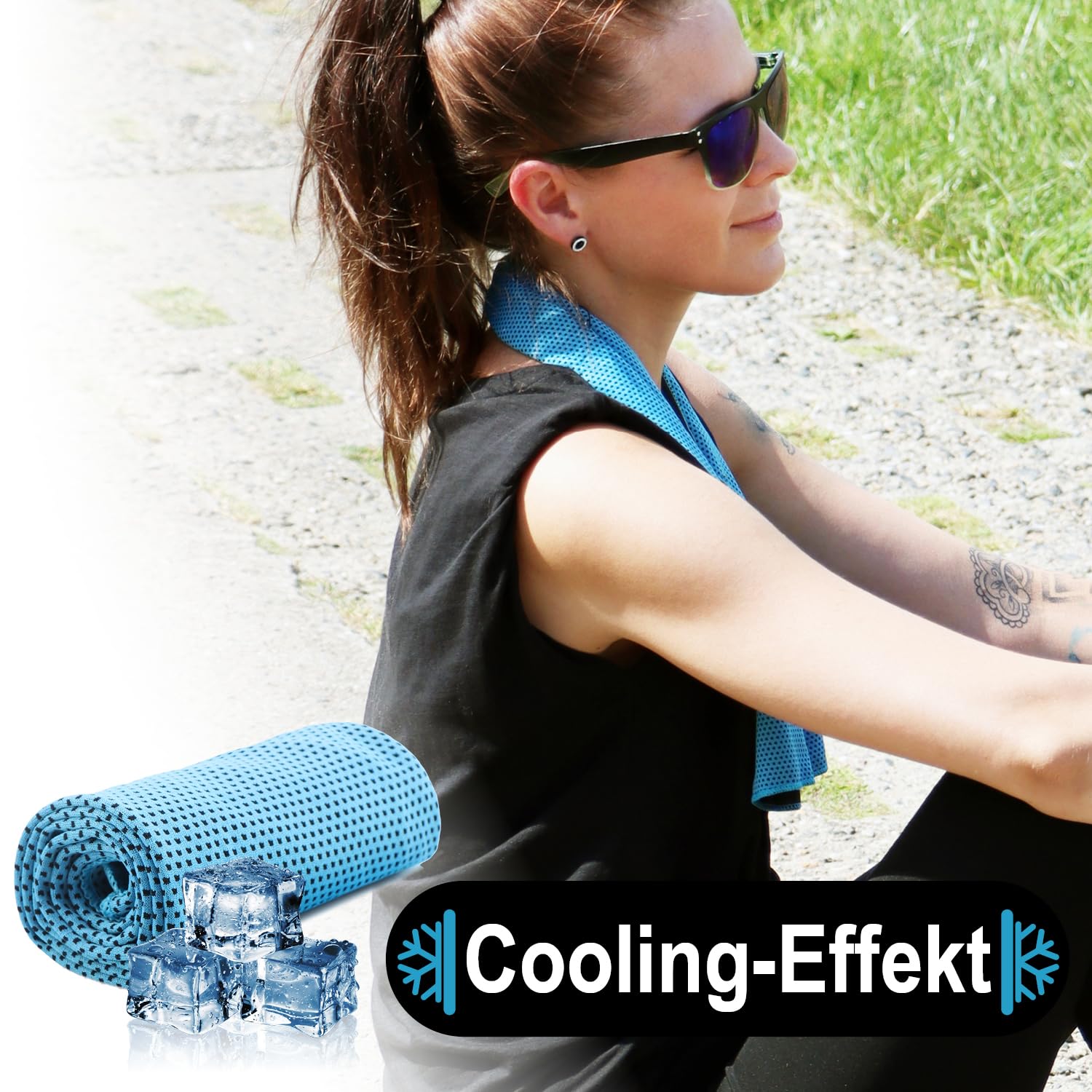 com-four® 3X Asciugamano rinfrescante - Asciugamano rinfrescante per Calore, Stanchezza, Sforzo, Sport (3X Panno - Blu/Verde/Grigio)