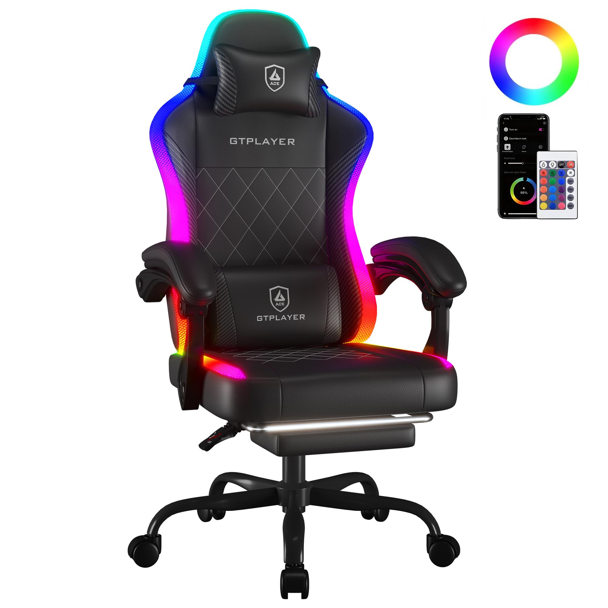 Photo 1 of ***MISSING PIECES -SELLING AS PARTS ONLY**** GTPLAYER RGB Gaming Chair with Footrest, LED Lights, Ergonomic Computer Chair with Linkage Armrest, Breathable Fabric for Home Office Desk - Video Game Chairs for Adults, Black RGB