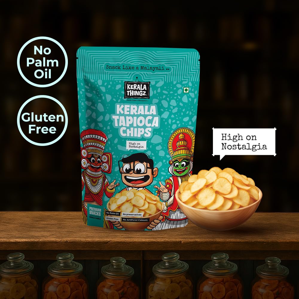 Kerala Thingz Chips Combo 830g | Authentic + Peri Peri + Tangy Tomato (Each 100g Pack) + Tapioca Chips (80g) + Kerala Jackfruit Chips + Madras Mixture + Butter Murukku (Each 150g Pack) 4