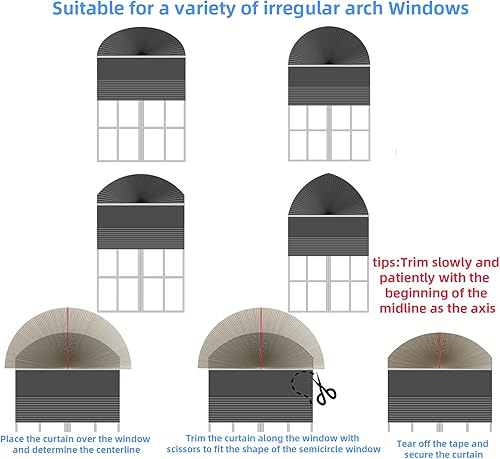Miniatura 8 de JDALL Persianas plisadas de panal medio círculo para ventana de arco medio círculo, cortina de arco de tela filtrante de luz, fijación rápida y