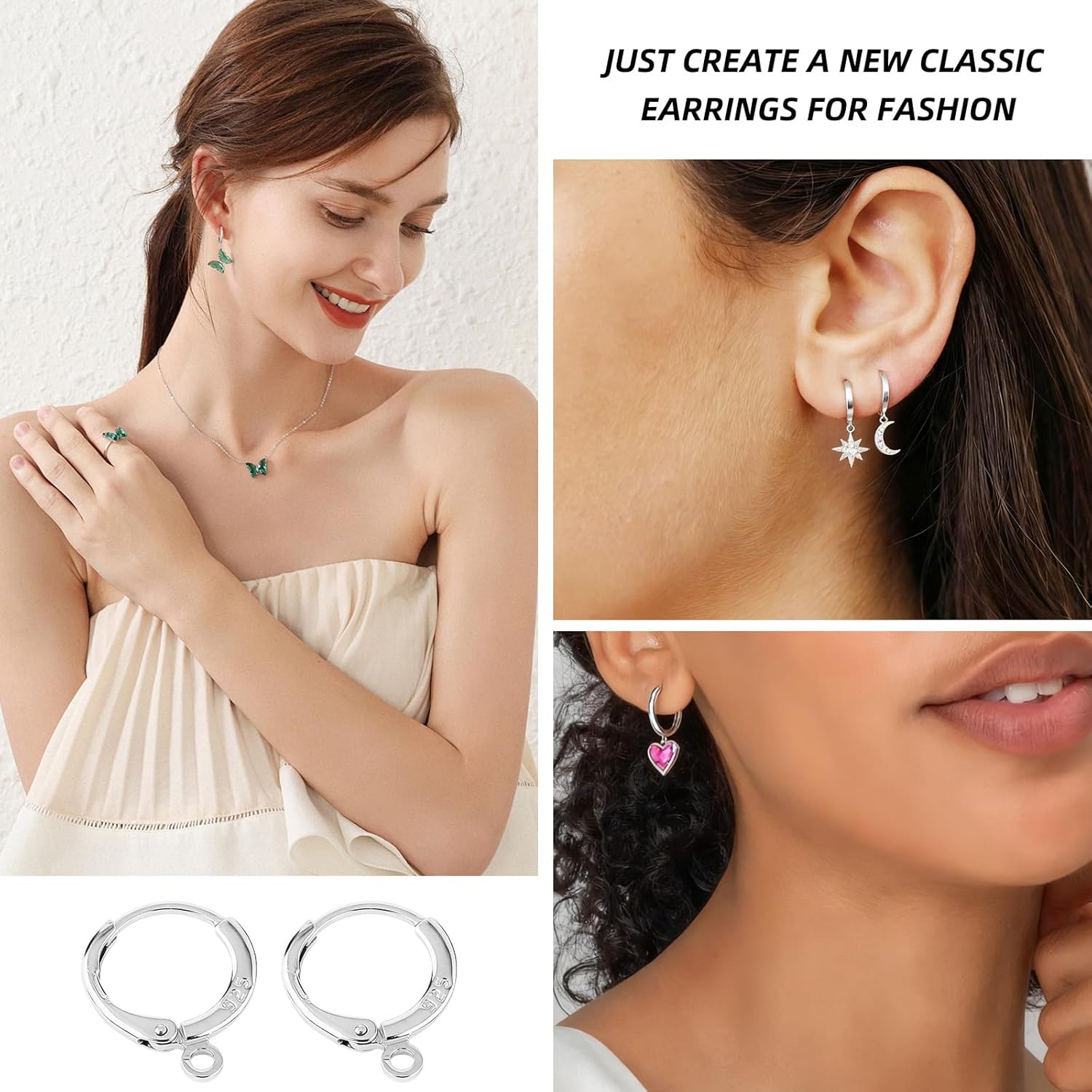 10Pcs 925 Sterling Silver Plated Brass Huggie Earring Hooks,16mm Round Leverback Hoop Findings with Open Jump Rings,Hypoallergenic Jewelry Making Supplies for DIY Earrings Craft - Image 6